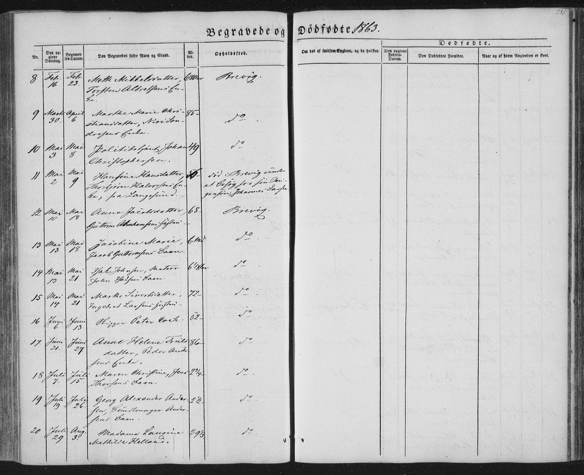 Brevik kirkebøker, AV/SAKO-A-255/F/Fa/L0005: Parish register (official) no. 5, 1847-1865, p. 281