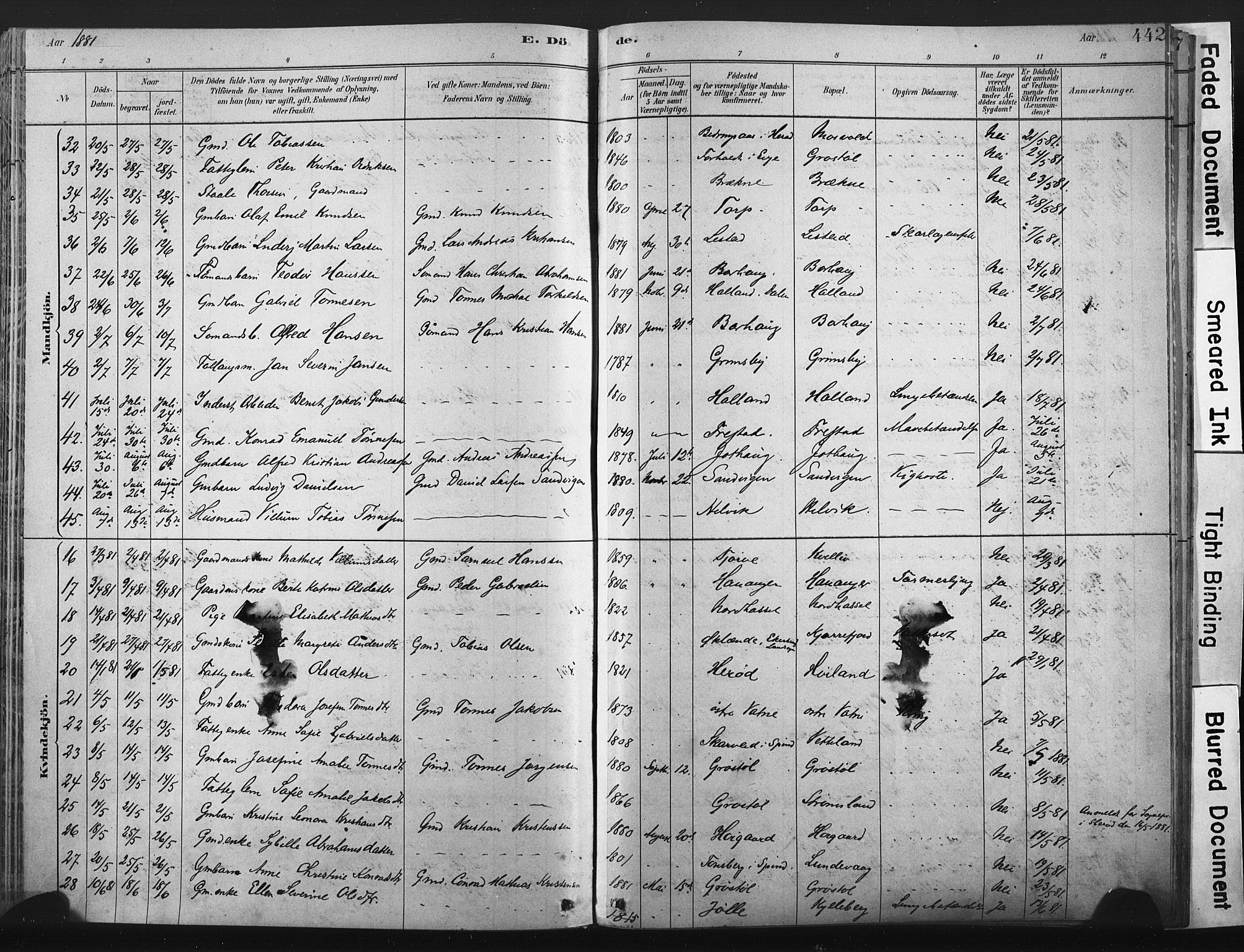 Lista sokneprestkontor, AV/SAK-1111-0027/F/Fa/L0012: Parish register (official) no. A 12, 1879-1903, p. 442