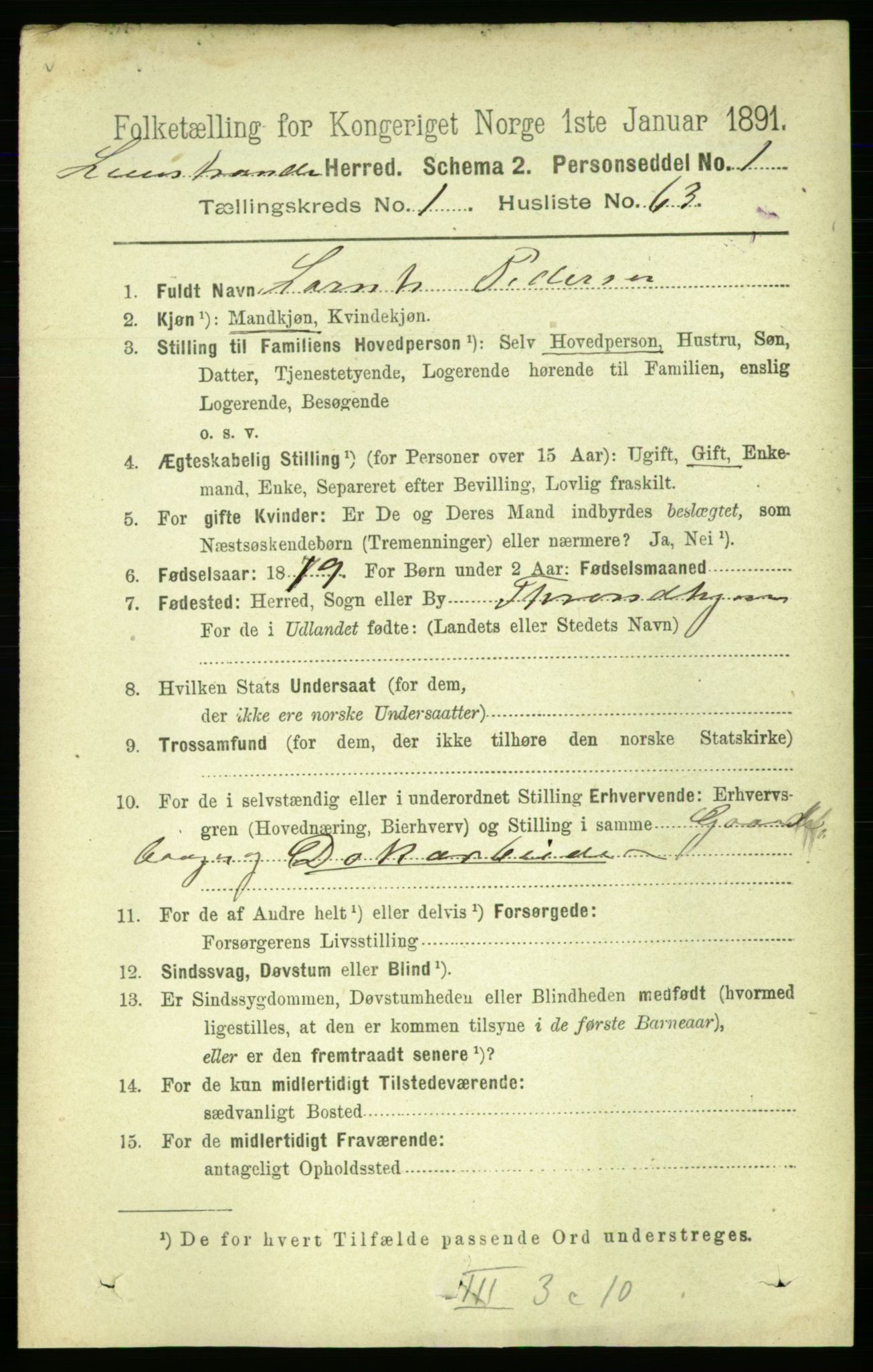 RA, 1891 census for 1654 Leinstrand, 1891, p. 415