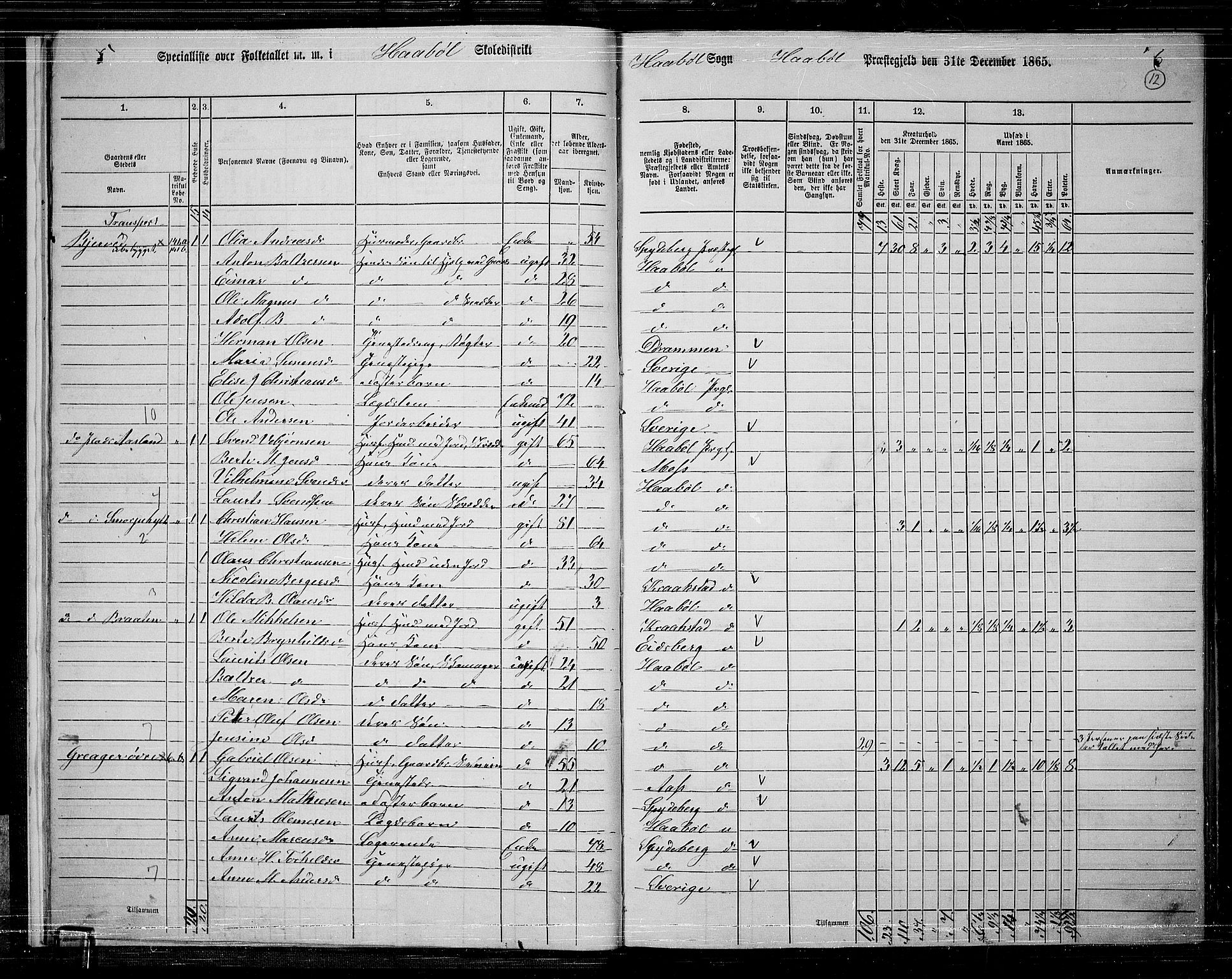 RA, 1865 census for Hobøl, 1865, p. 13