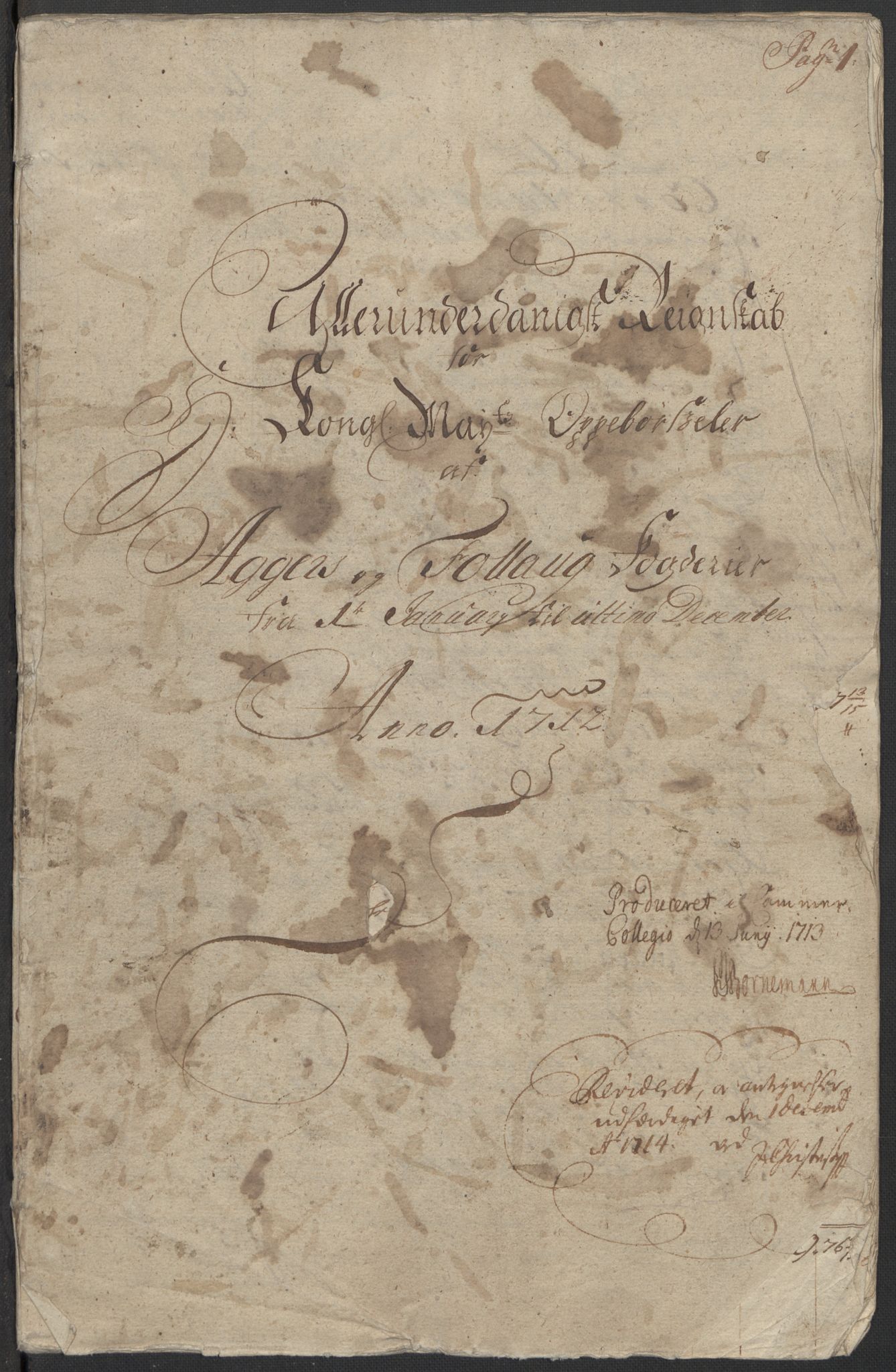 Rentekammeret inntil 1814, Reviderte regnskaper, Fogderegnskap, RA/EA-4092/R10/L0450: Fogderegnskap Aker og Follo, 1712, p. 3