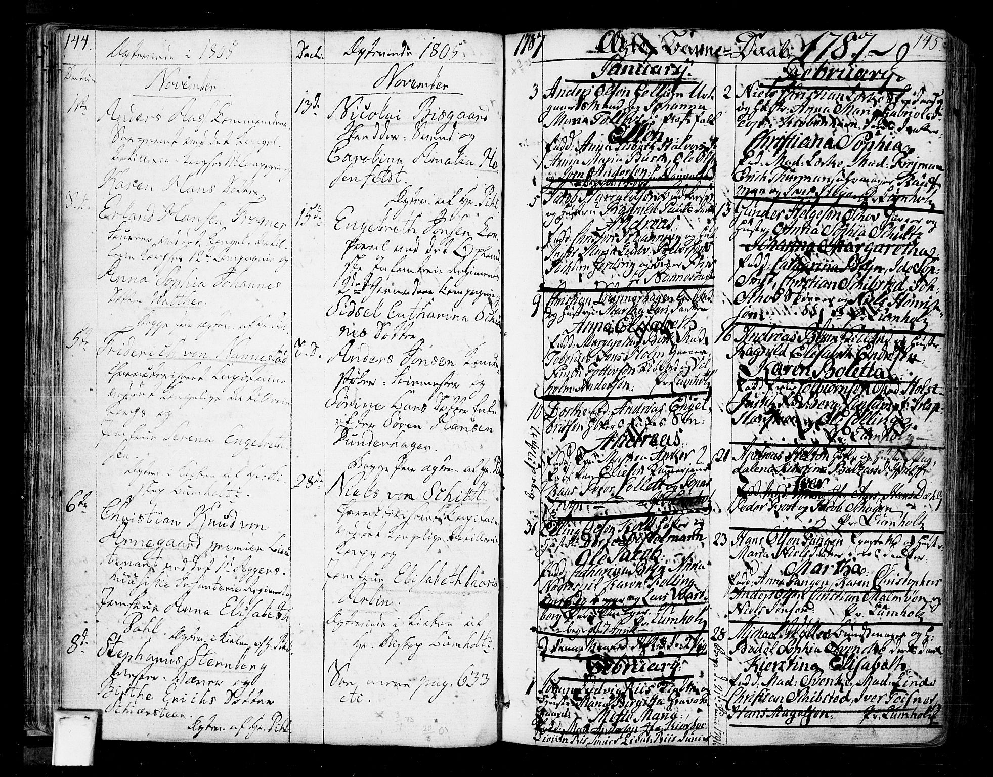 Oslo domkirke Kirkebøker, SAO/A-10752/F/Fa/L0005: Parish register (official) no. 5, 1787-1806, p. 144-145