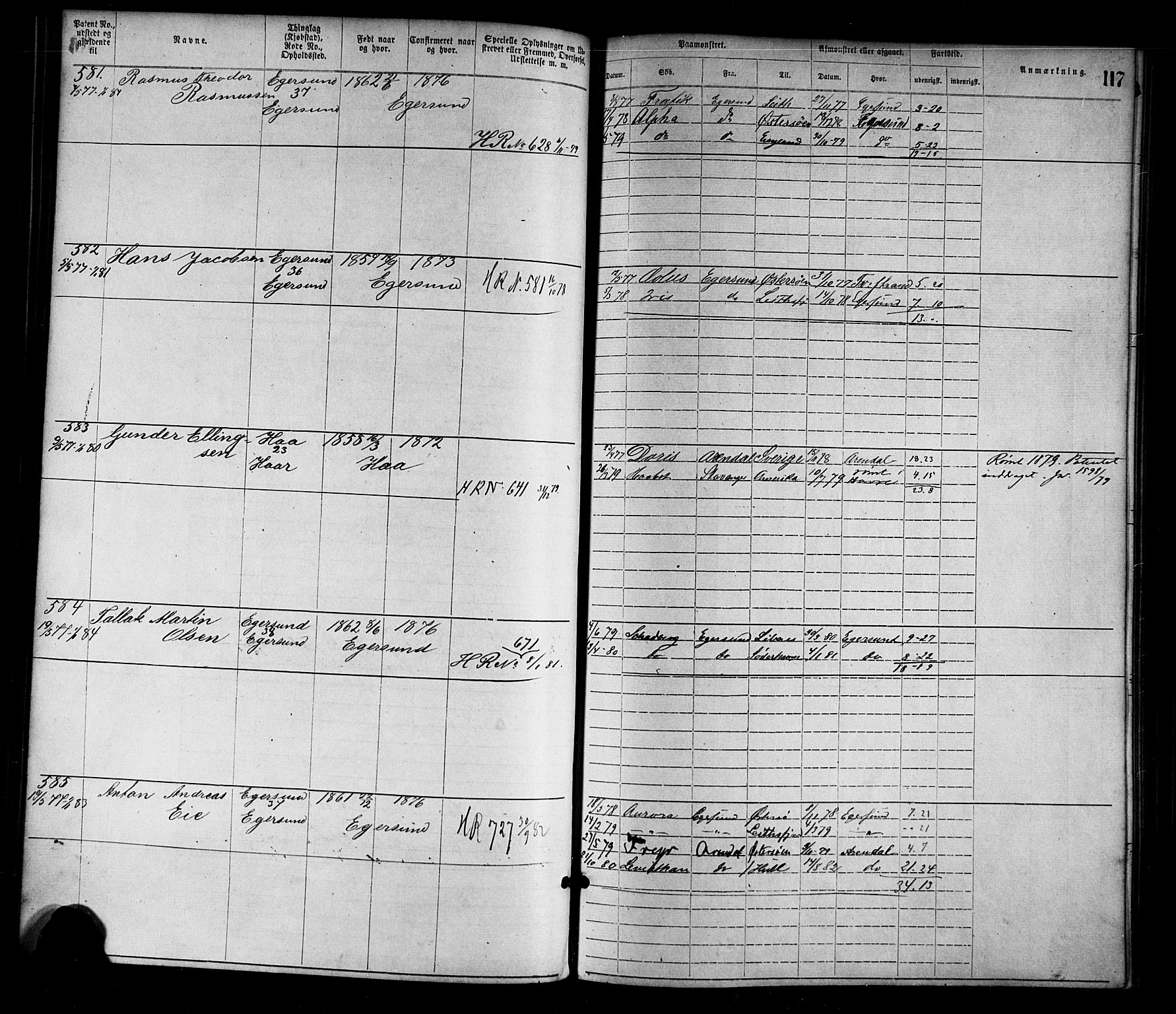 Egersund mønstringskrets, SAK/2031-0019/F/Fa/L0001: Annotasjonsrulle nr 1-1440 med register, O-1, 1869-1895, p. 134