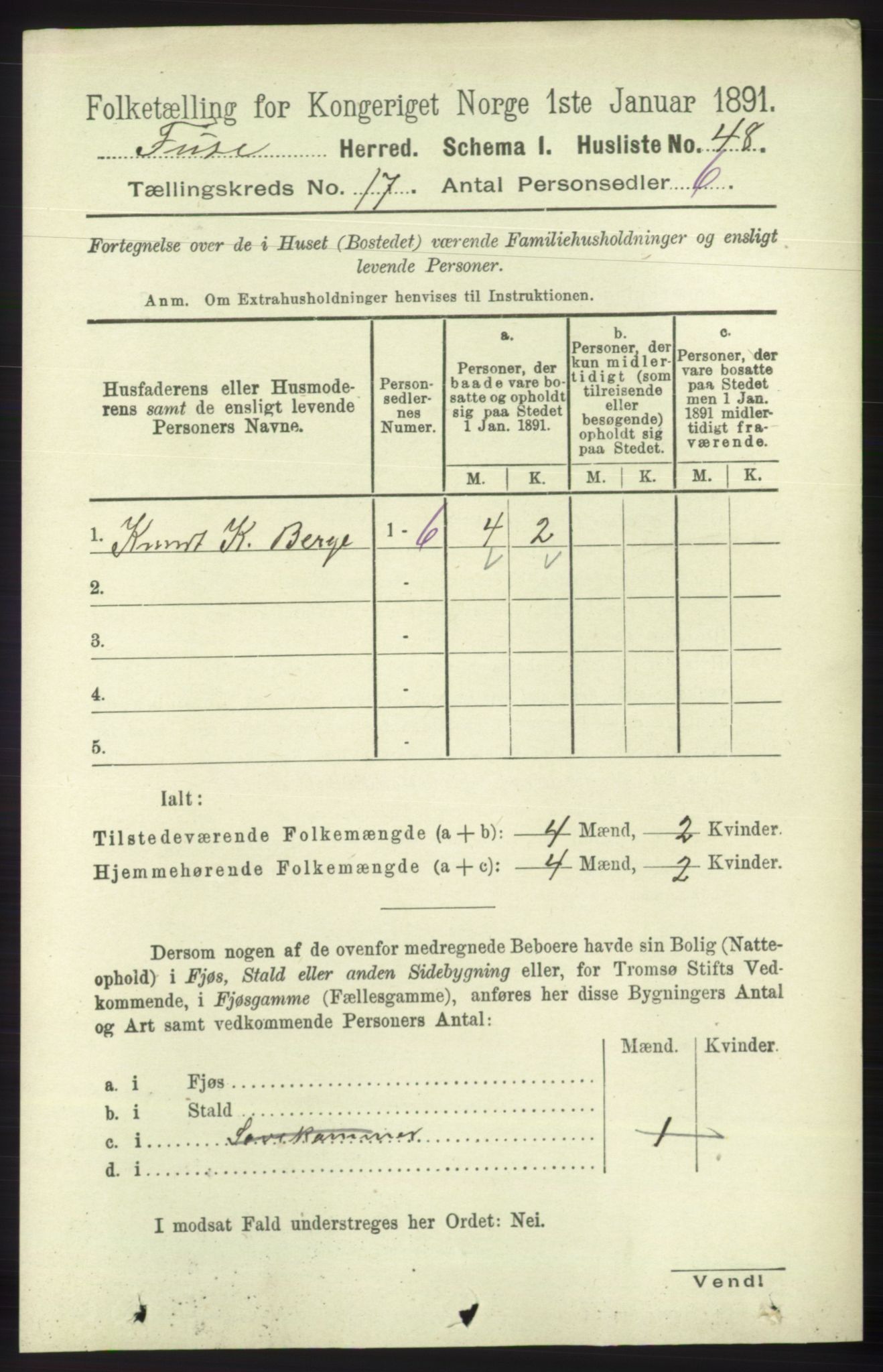 RA, 1891 census for 1241 Fusa, 1891, p. 3802