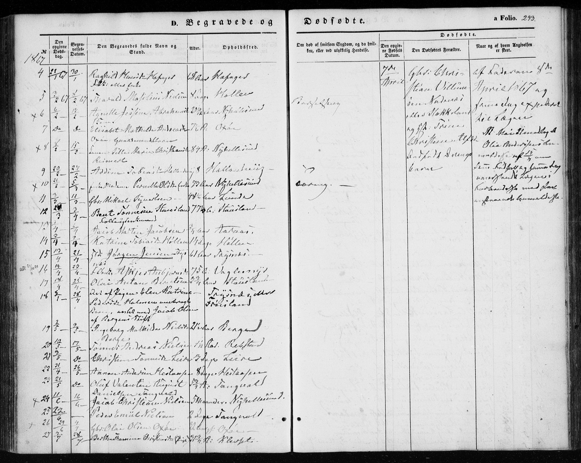 Søgne sokneprestkontor, SAK/1111-0037/F/Fa/Fab/L0010: Parish register (official) no. A 10, 1853-1869, p. 233