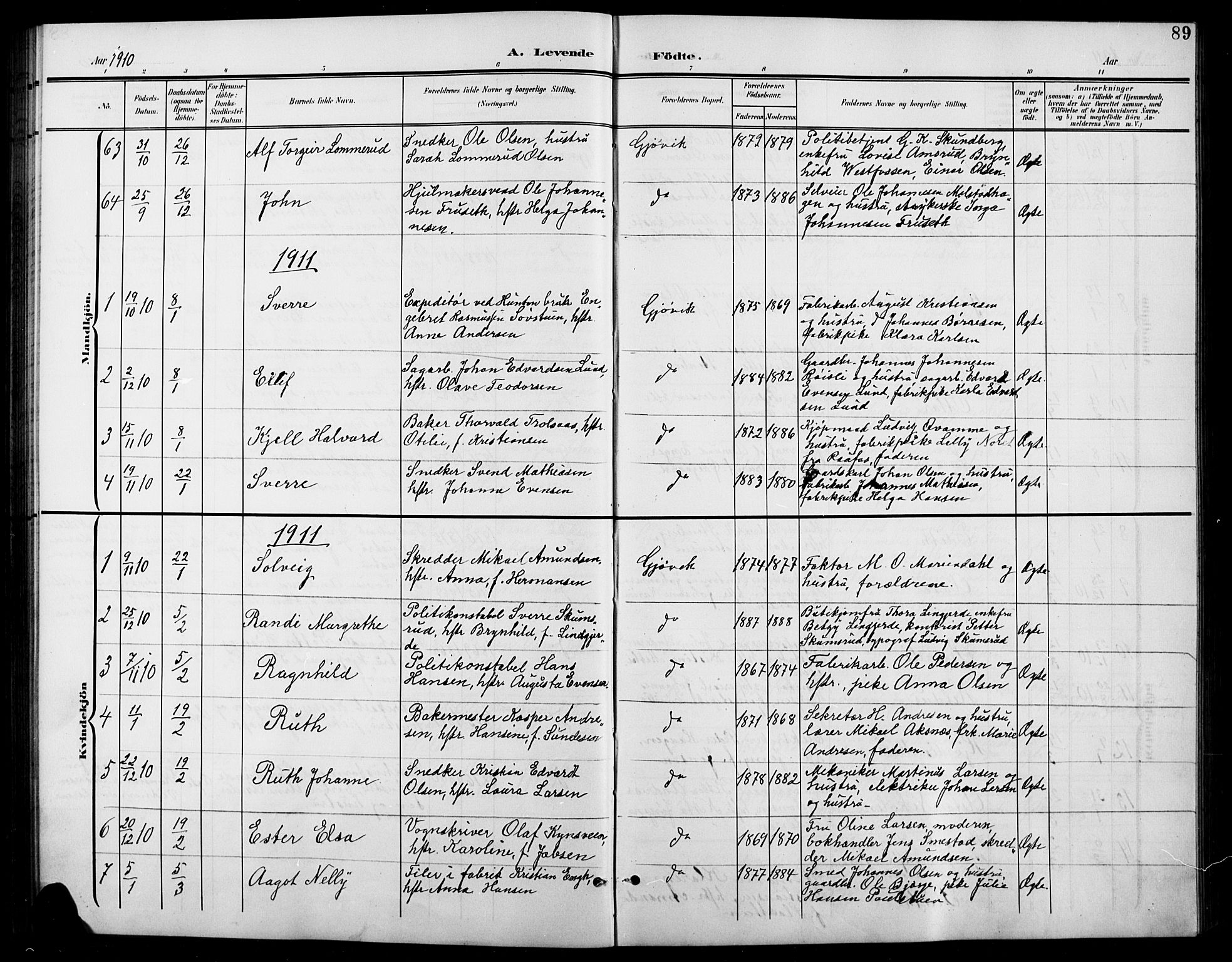 Vardal prestekontor, SAH/PREST-100/H/Ha/Hab/L0012: Parish register (copy) no. 12, 1902-1911, p. 89