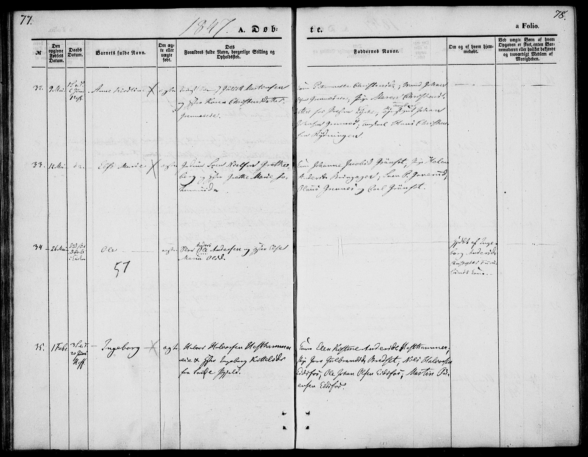 Hof kirkebøker, AV/SAKO-A-64/F/Fa/L0005: Parish register (official) no. I 5, 1844-1851, p. 77-78