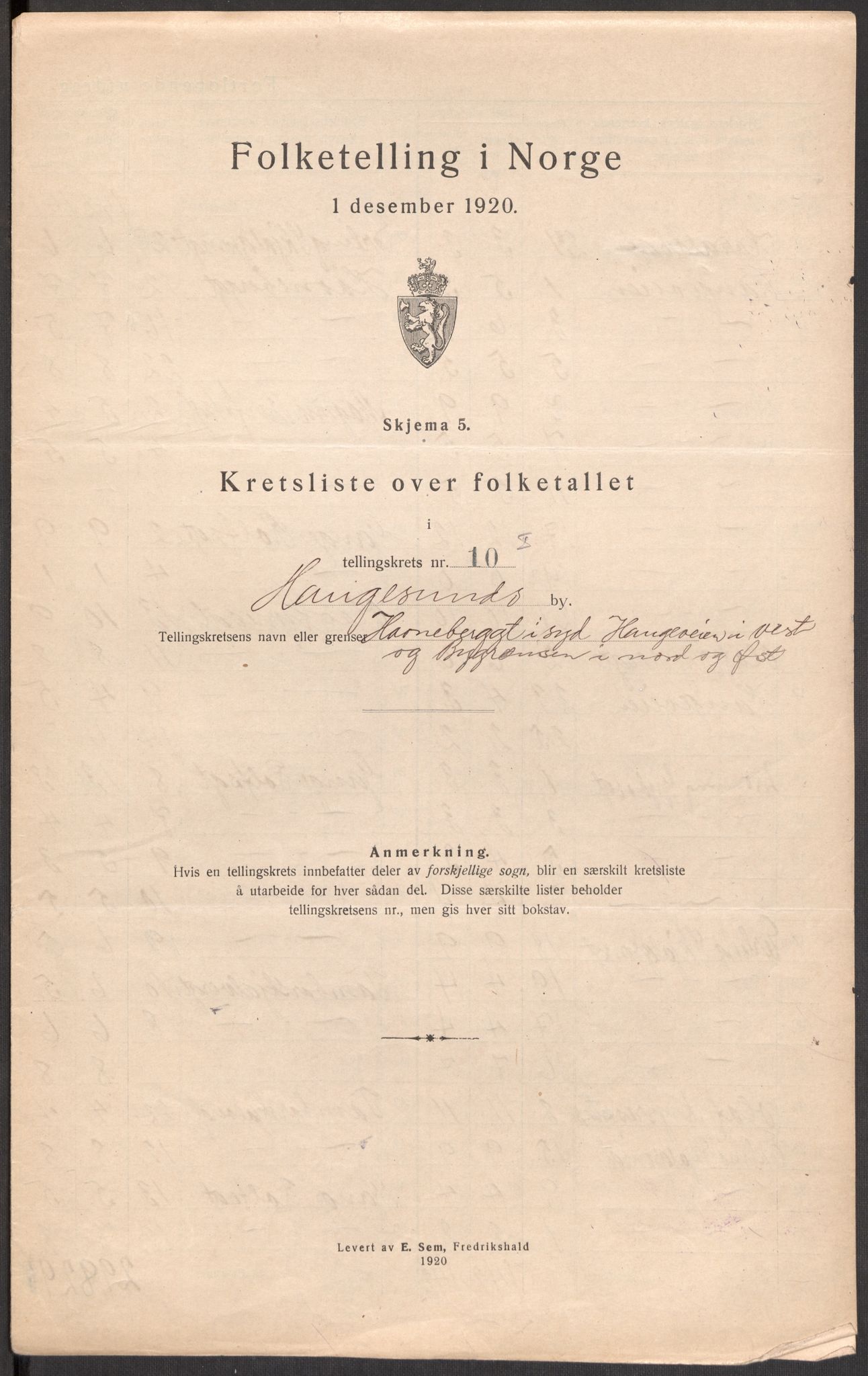 SAST, 1920 census for Haugesund, 1920, p. 45