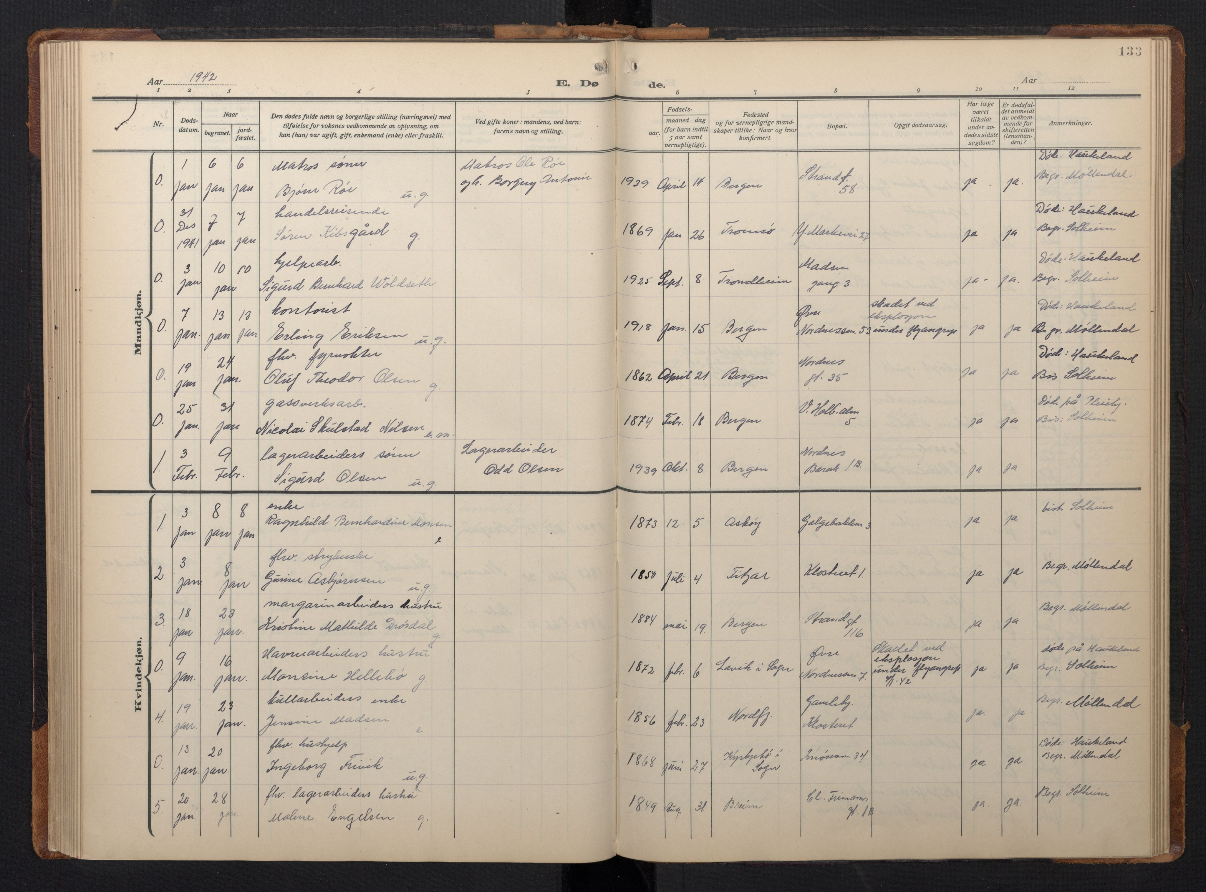 Nykirken Sokneprestembete, SAB/A-77101/H/Hab: Parish register (copy) no. E 3, 1924-1947, p. 132b-133a