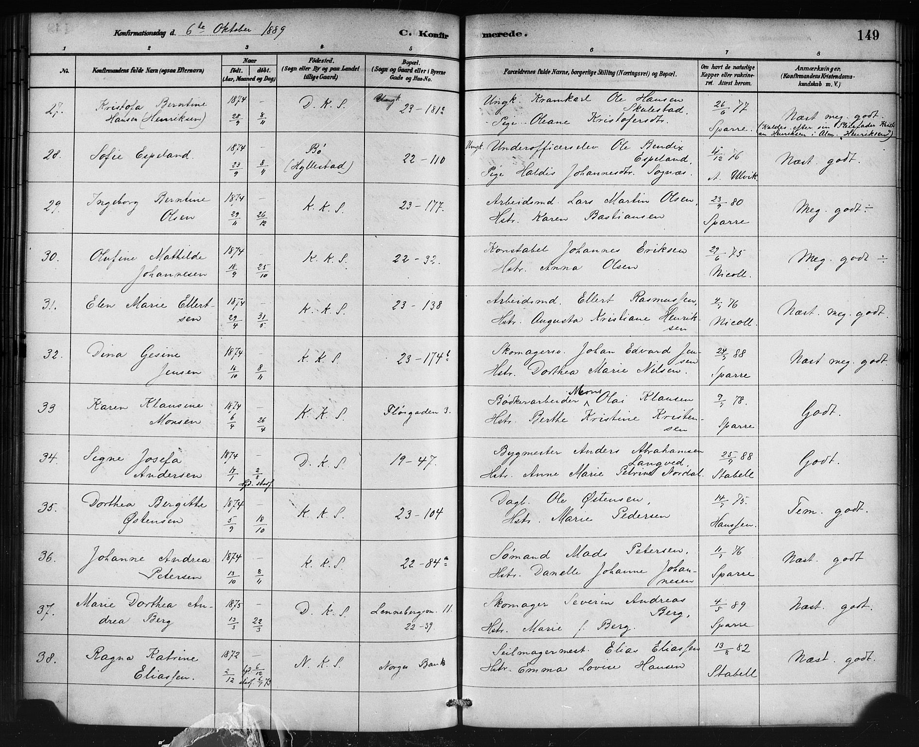 Korskirken sokneprestembete, AV/SAB-A-76101/H/Haa/L0029: Parish register (official) no. C 5, 1880-1892, p. 149