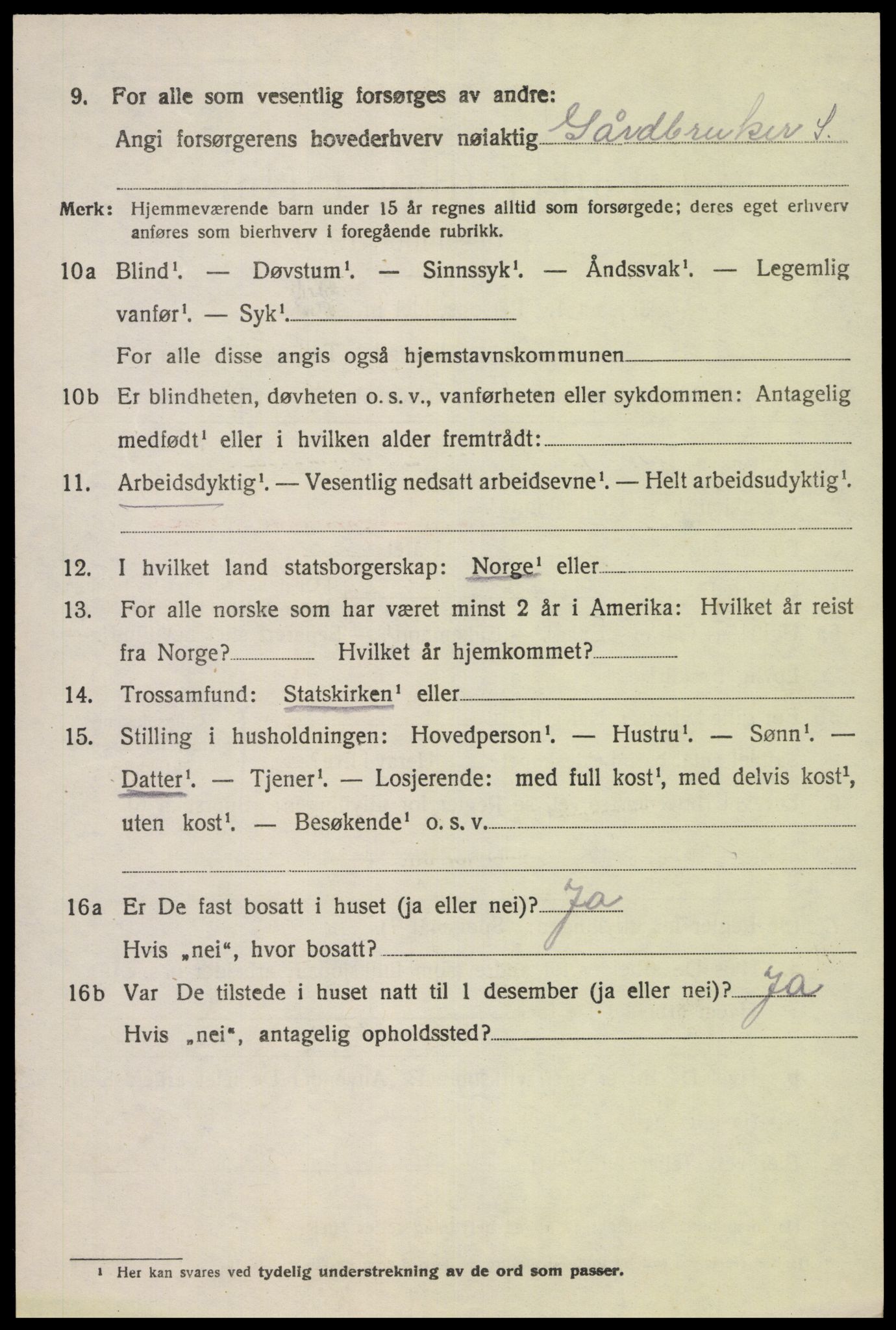 SAK, 1920 census for Fjotland, 1920, p. 875