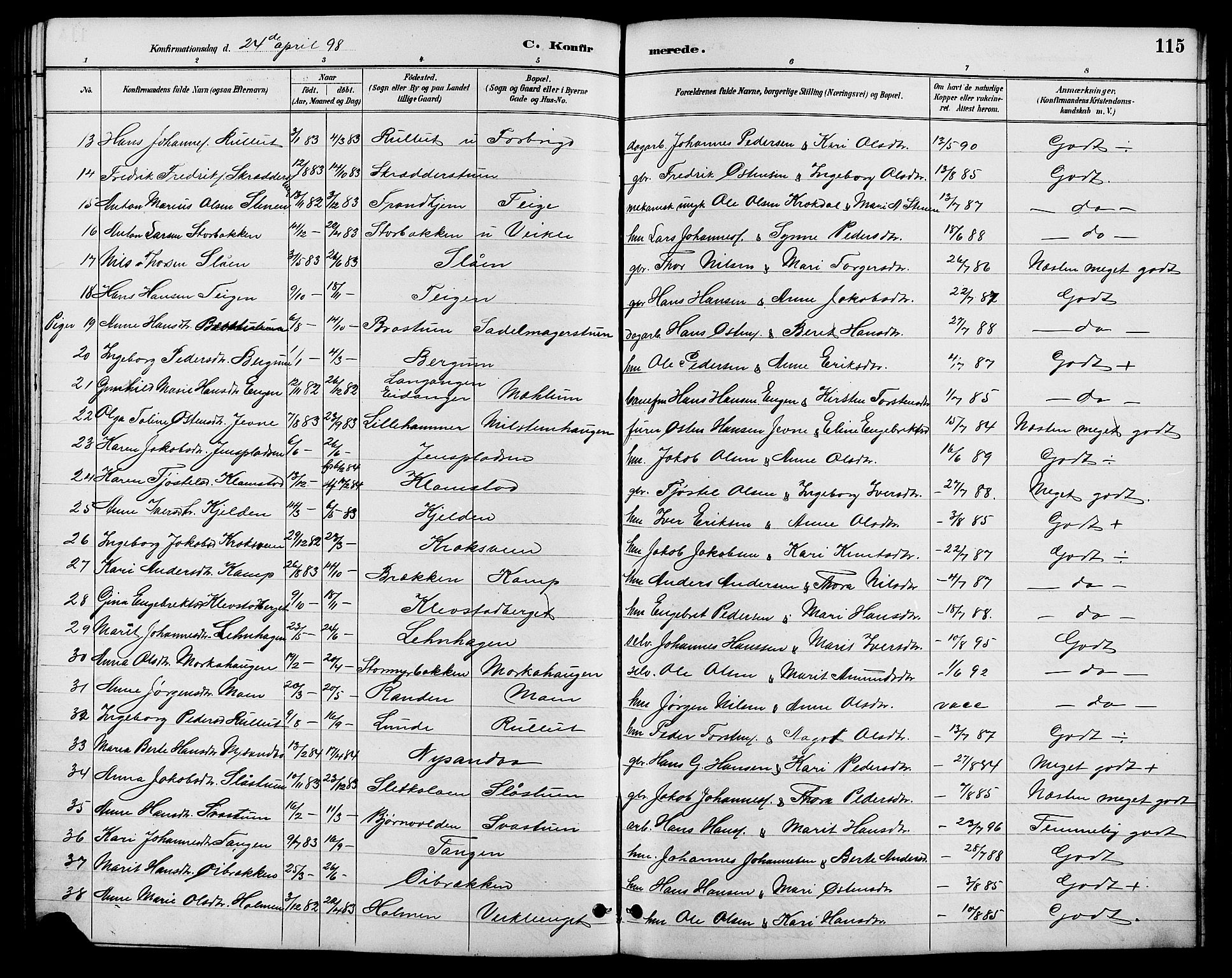 Nord-Fron prestekontor, SAH/PREST-080/H/Ha/Hab/L0006: Parish register (copy) no. 6, 1887-1914, p. 115