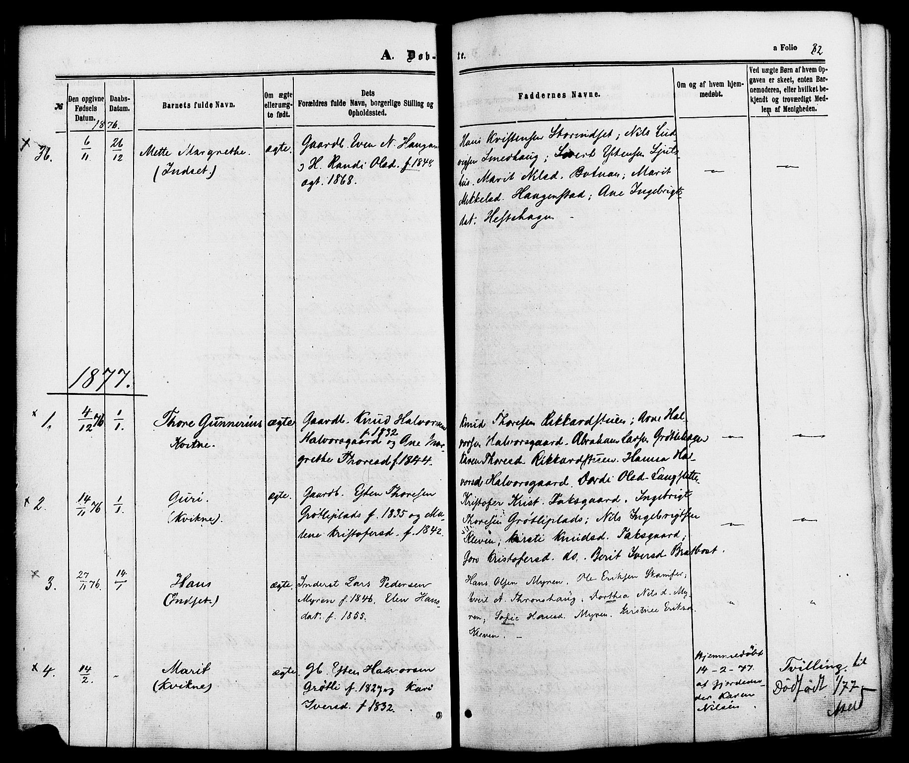 Kvikne prestekontor, SAH/PREST-064/H/Ha/Haa/L0006: Parish register (official) no. 6, 1863-1886, p. 82