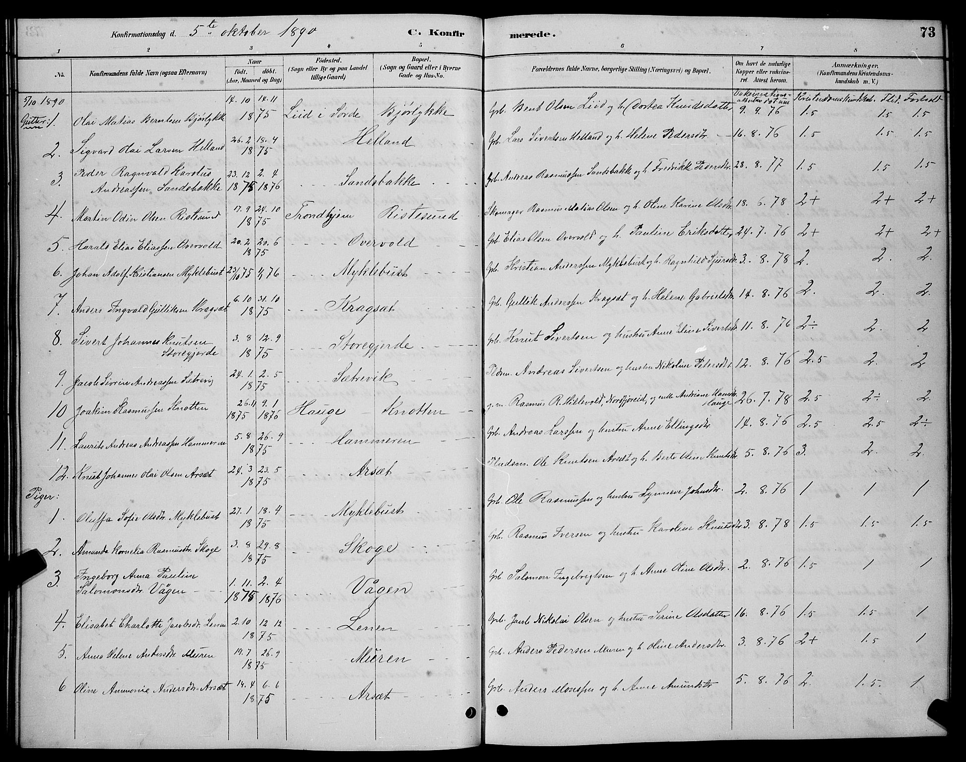 Ministerialprotokoller, klokkerbøker og fødselsregistre - Møre og Romsdal, AV/SAT-A-1454/503/L0048: Parish register (copy) no. 503C03, 1885-1893, p. 73