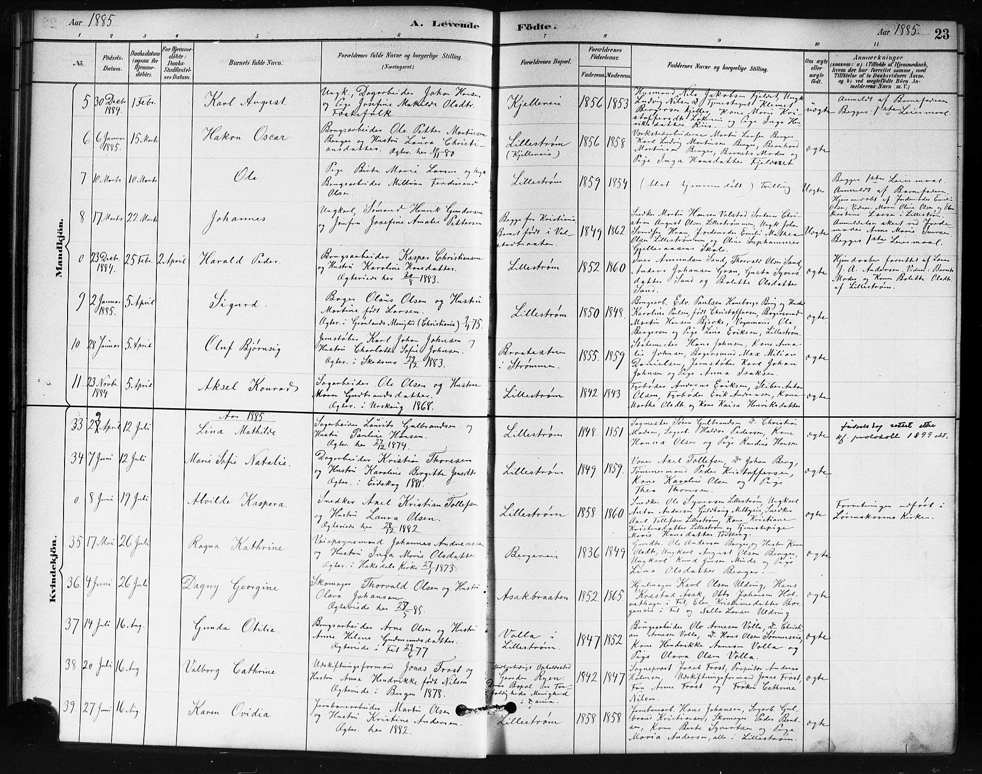 Skedsmo prestekontor Kirkebøker, SAO/A-10033a/G/Ga/L0004: Parish register (copy) no. I 4, 1883-1895, p. 23
