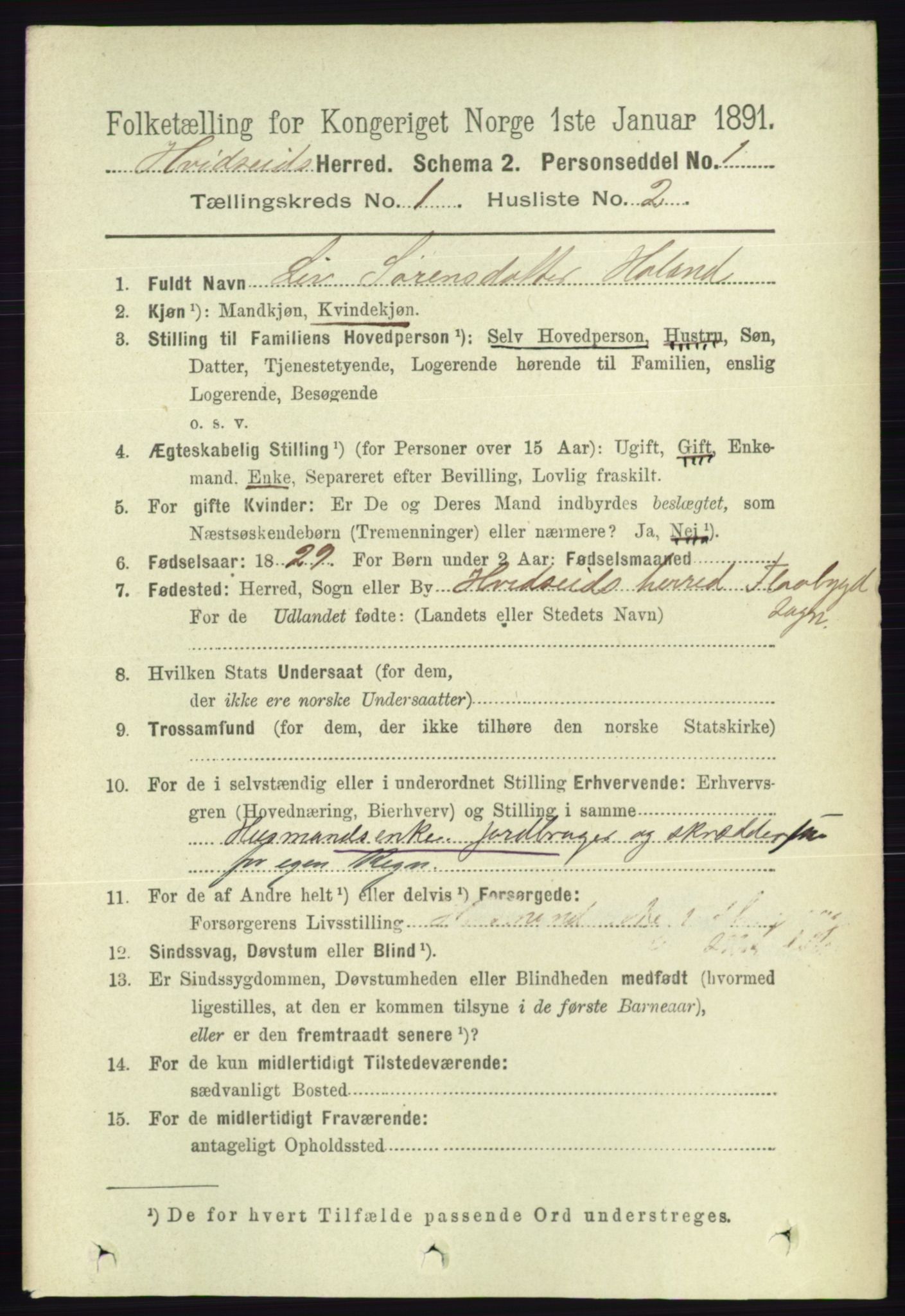 RA, 1891 census for 0829 Kviteseid, 1891, p. 88