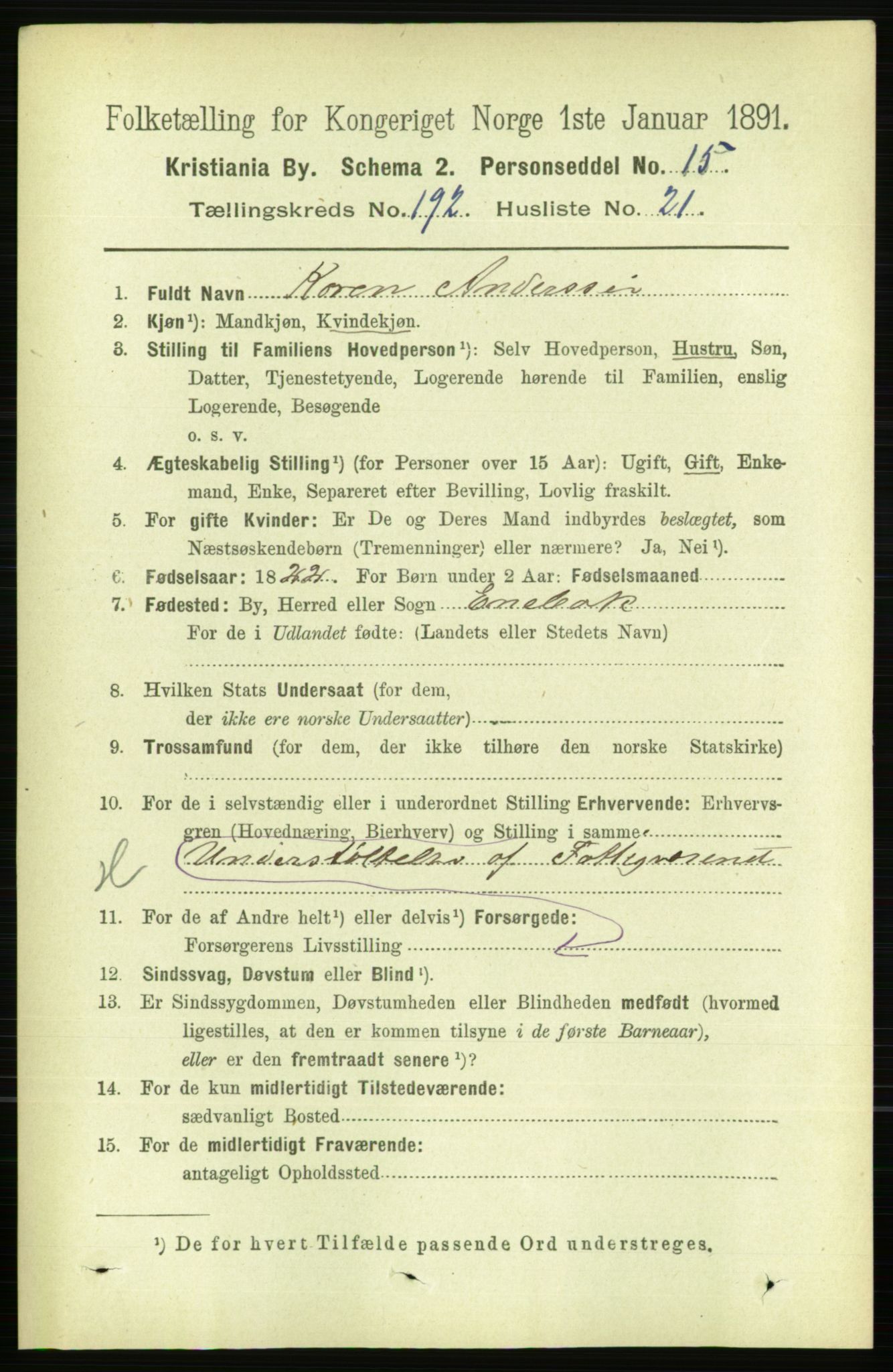RA, 1891 census for 0301 Kristiania, 1891, p. 115819