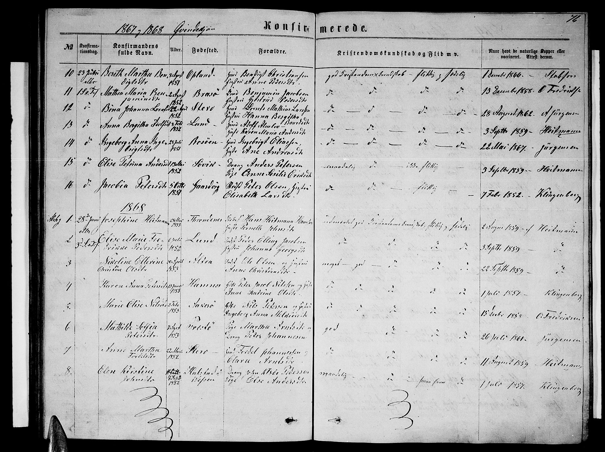 Ministerialprotokoller, klokkerbøker og fødselsregistre - Nordland, SAT/A-1459/830/L0461: Parish register (copy) no. 830C03, 1866-1881, p. 76