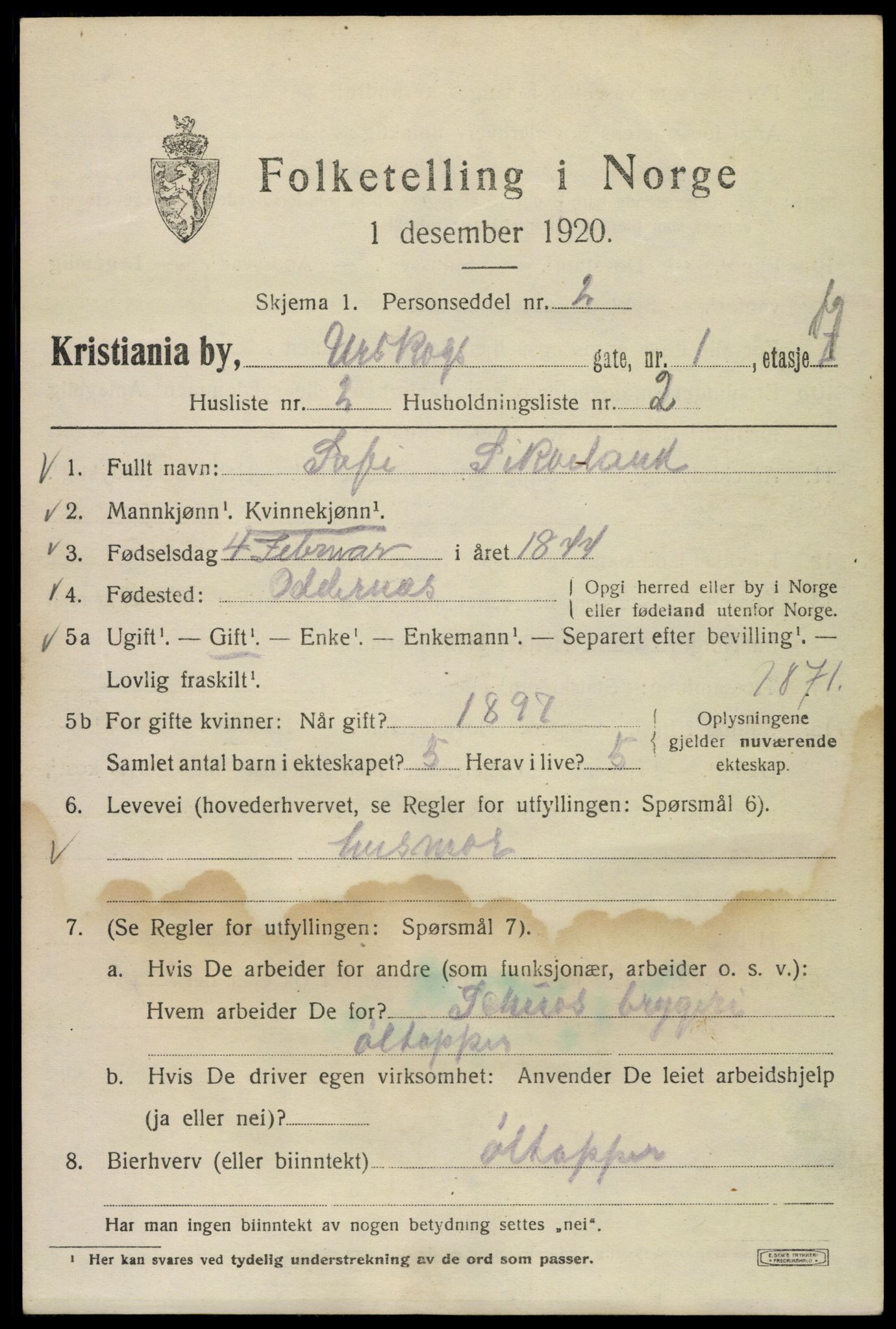 SAO, 1920 census for Kristiania, 1920, p. 620191