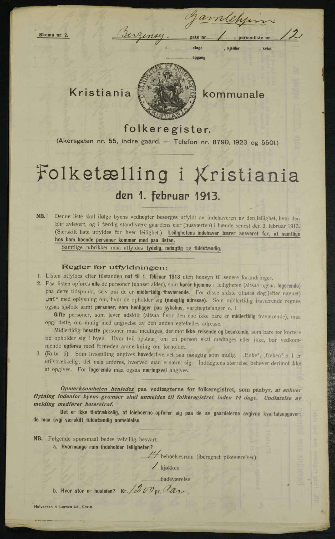 OBA, Municipal Census 1913 for Kristiania, 1913, p. 3535