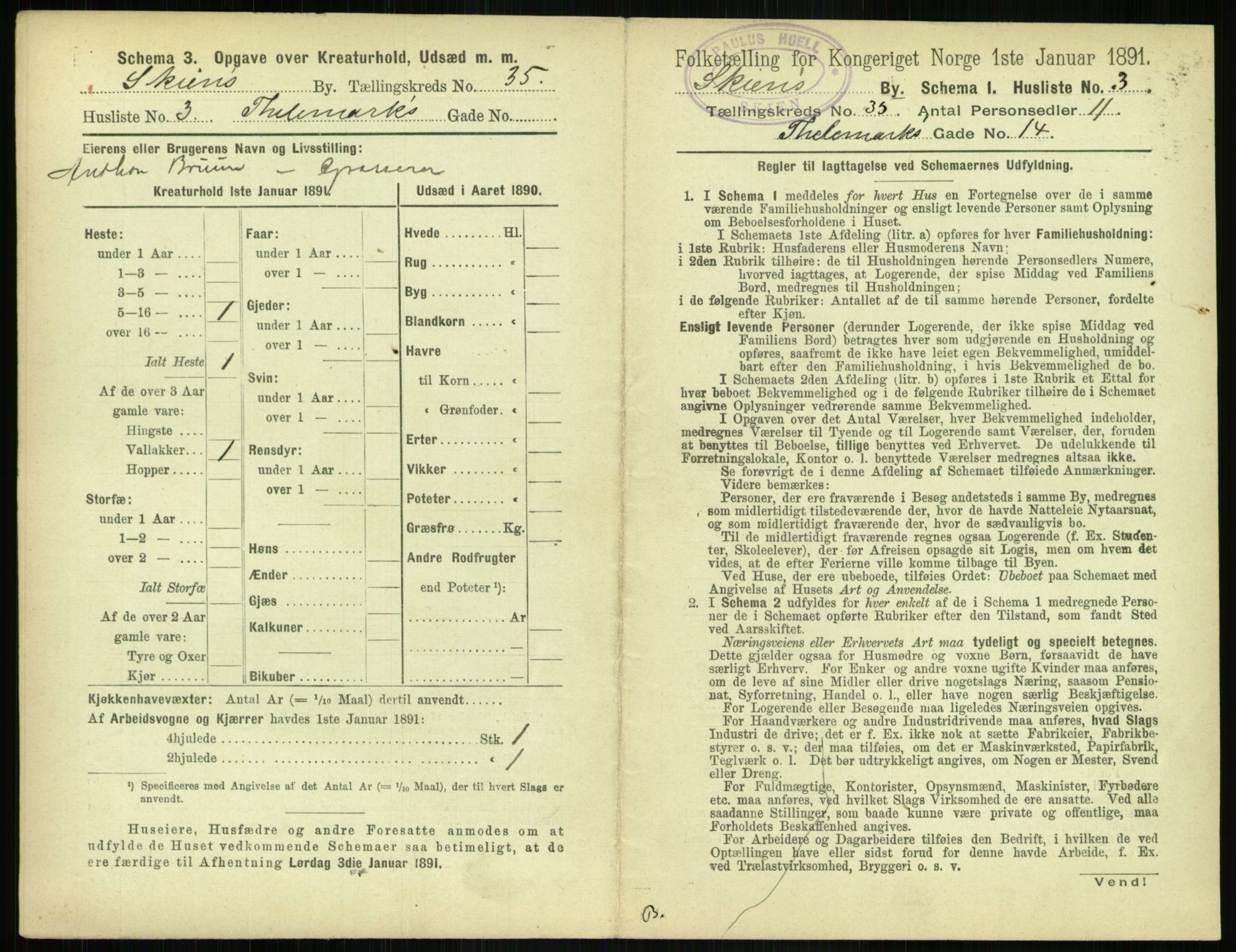 RA, 1891 census for 0806 Skien, 1891, p. 1354