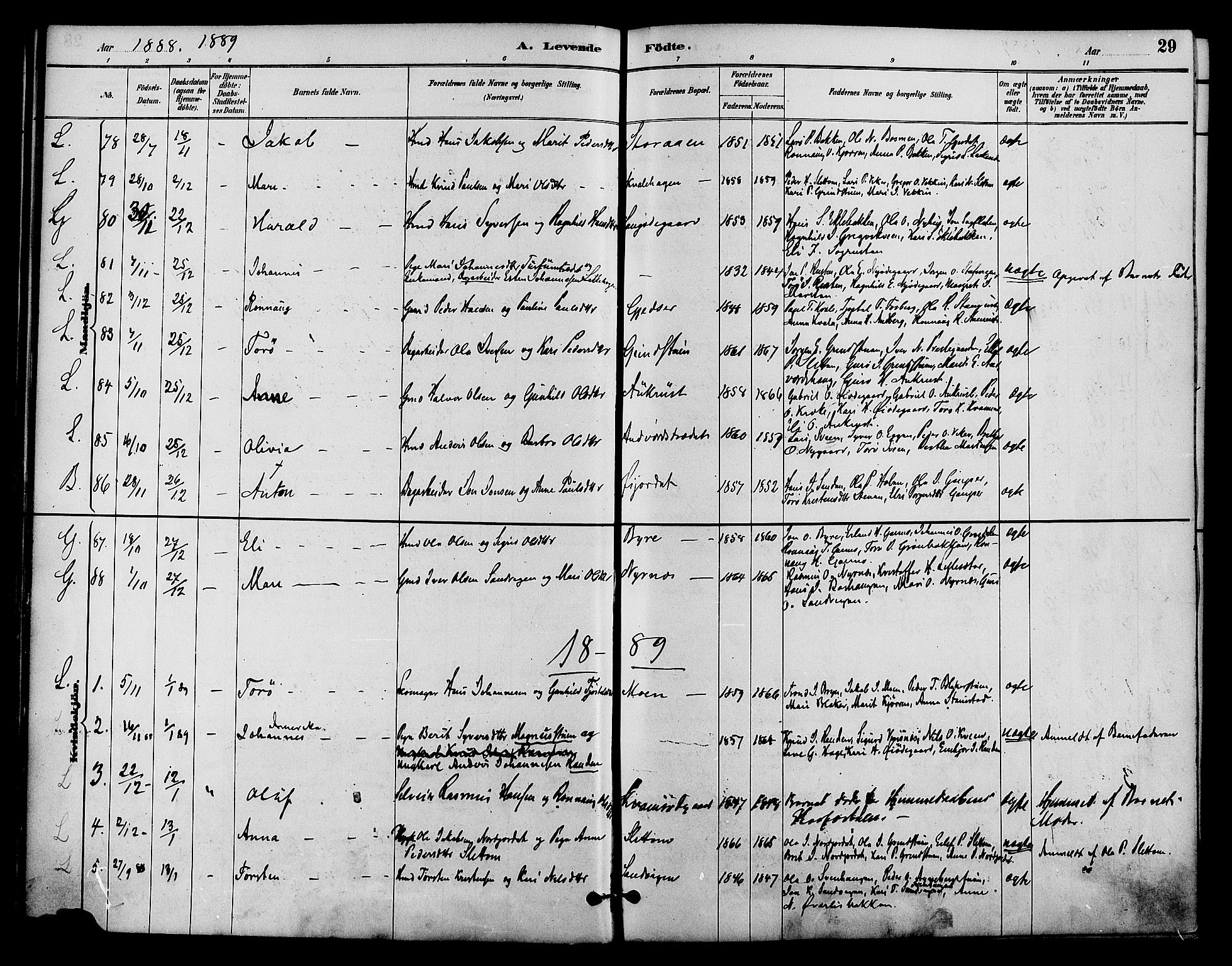 Lom prestekontor, SAH/PREST-070/K/L0008: Parish register (official) no. 8, 1885-1898, p. 29