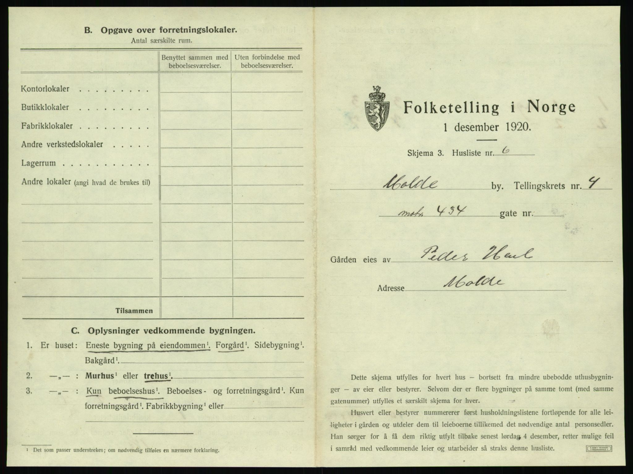 SAT, 1920 census for Molde, 1920, p. 437