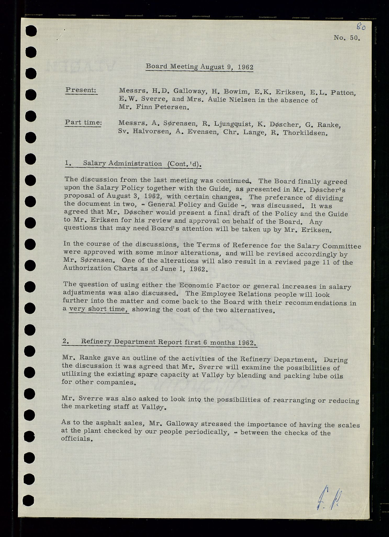 Pa 0982 - Esso Norge A/S, AV/SAST-A-100448/A/Aa/L0001/0003: Den administrerende direksjon Board minutes (styrereferater) / Den administrerende direksjon Board minutes (styrereferater), 1962, p. 80