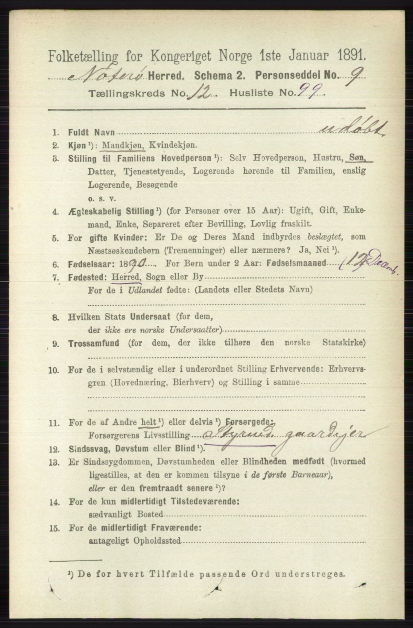 RA, 1891 census for 0722 Nøtterøy, 1891, p. 6921