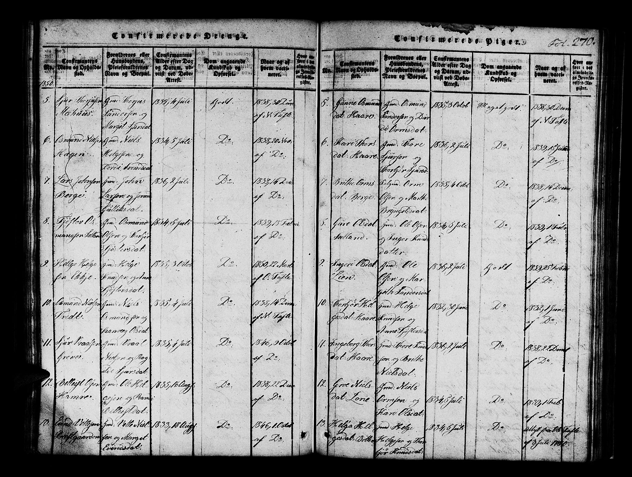 Røldal sokneprestembete, AV/SAB-A-100247: Parish register (official) no. A 2, 1817-1856, p. 270