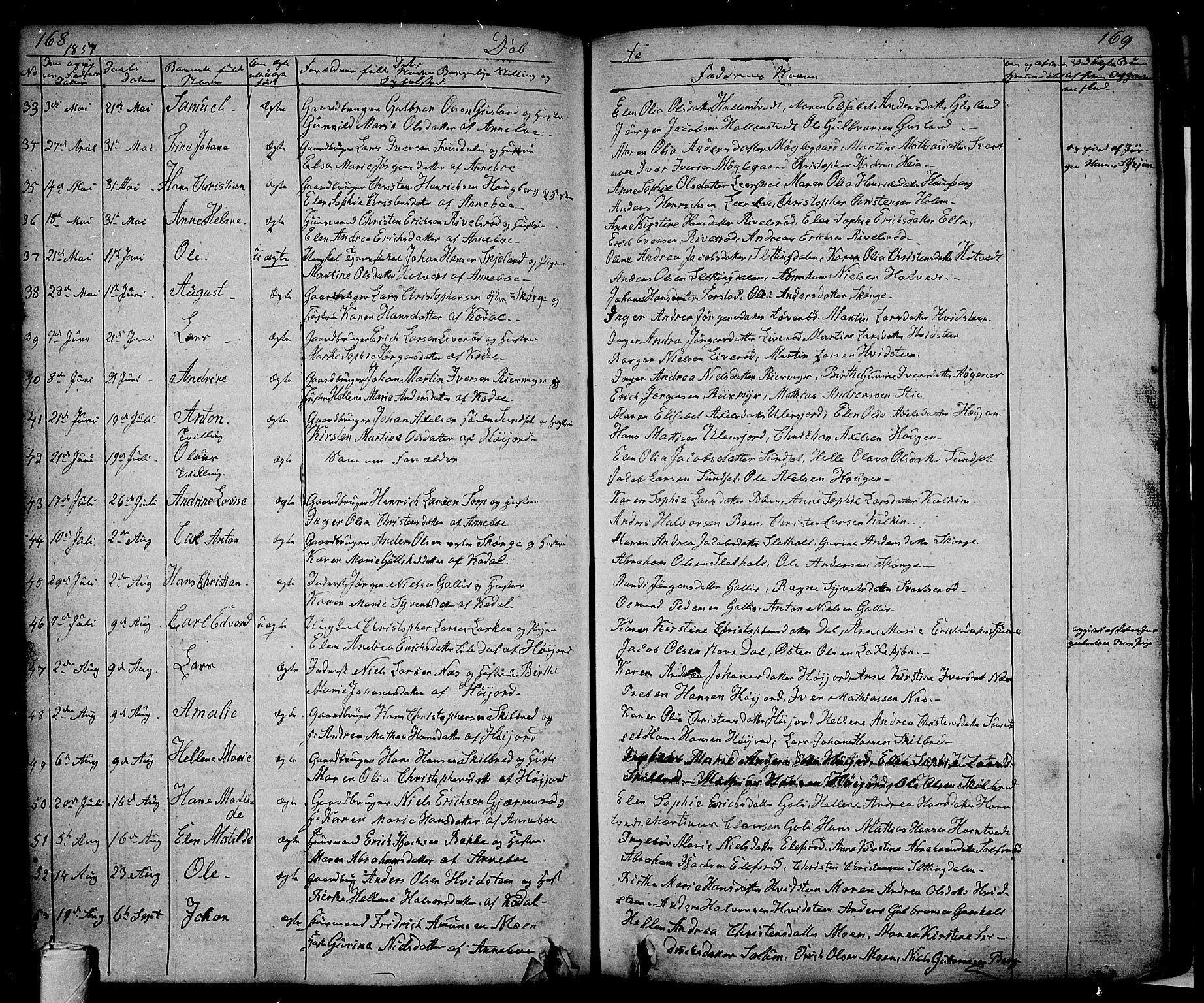 Andebu kirkebøker, AV/SAKO-A-336/G/Ga/L0003: Parish register (copy) no. I 3, 1832-1867, p. 168-169