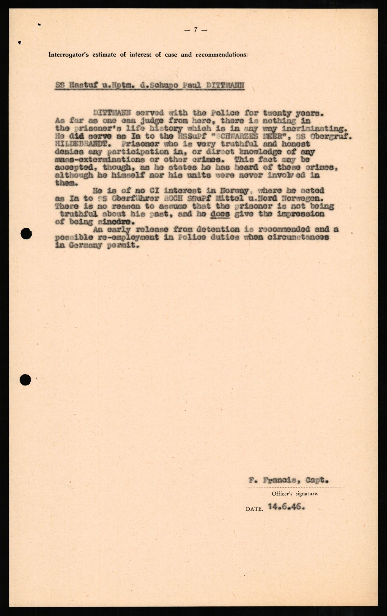 Forsvaret, Forsvarets overkommando II, RA/RAFA-3915/D/Db/L0006: CI Questionaires. Tyske okkupasjonsstyrker i Norge. Tyskere., 1945-1946, p. 106