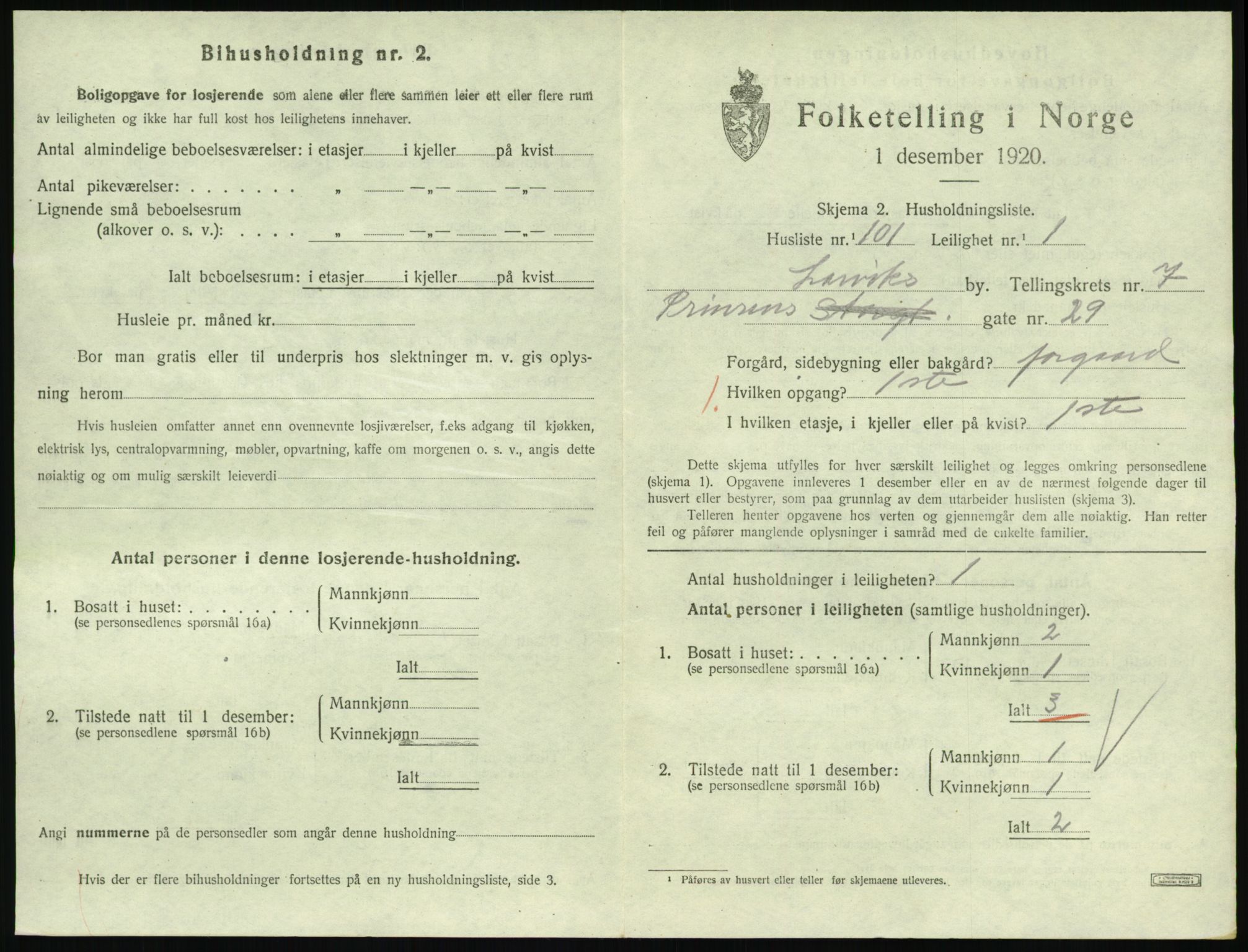 SAKO, 1920 census for Larvik, 1920, p. 6398