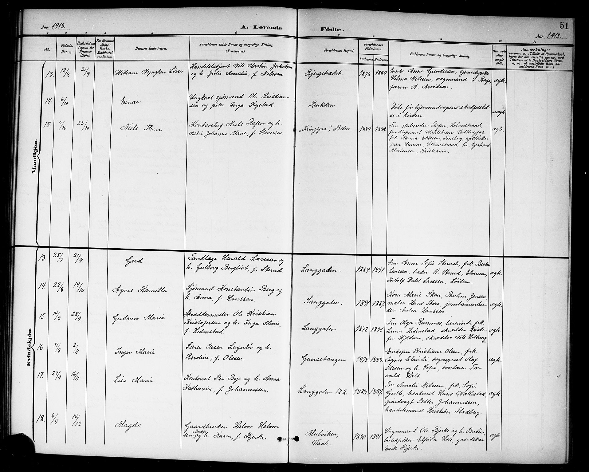 Holmestrand kirkebøker, AV/SAKO-A-346/G/Ga/L0006: Parish register (copy) no. 6, 1901-1923, p. 51