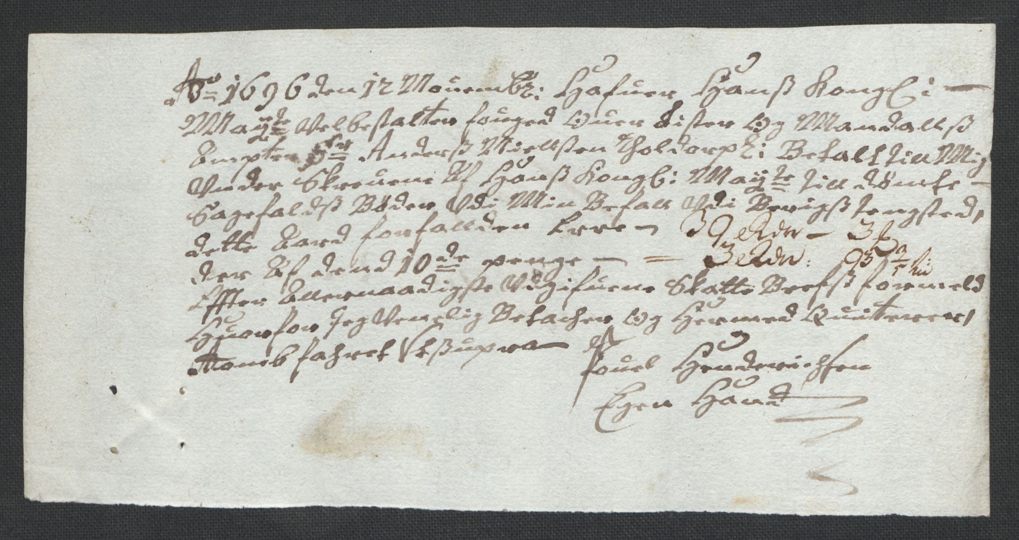 Rentekammeret inntil 1814, Reviderte regnskaper, Fogderegnskap, RA/EA-4092/R43/L2546: Fogderegnskap Lista og Mandal, 1696-1697, p. 99