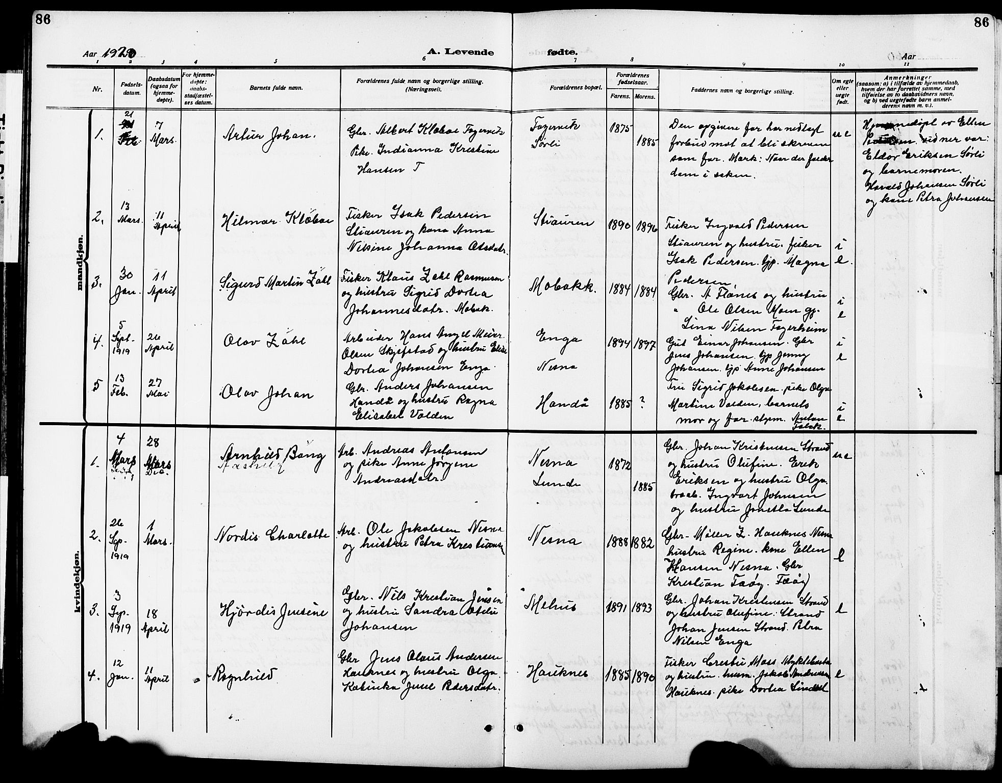 Ministerialprotokoller, klokkerbøker og fødselsregistre - Nordland, AV/SAT-A-1459/838/L0560: Parish register (copy) no. 838C07, 1910-1928, p. 86