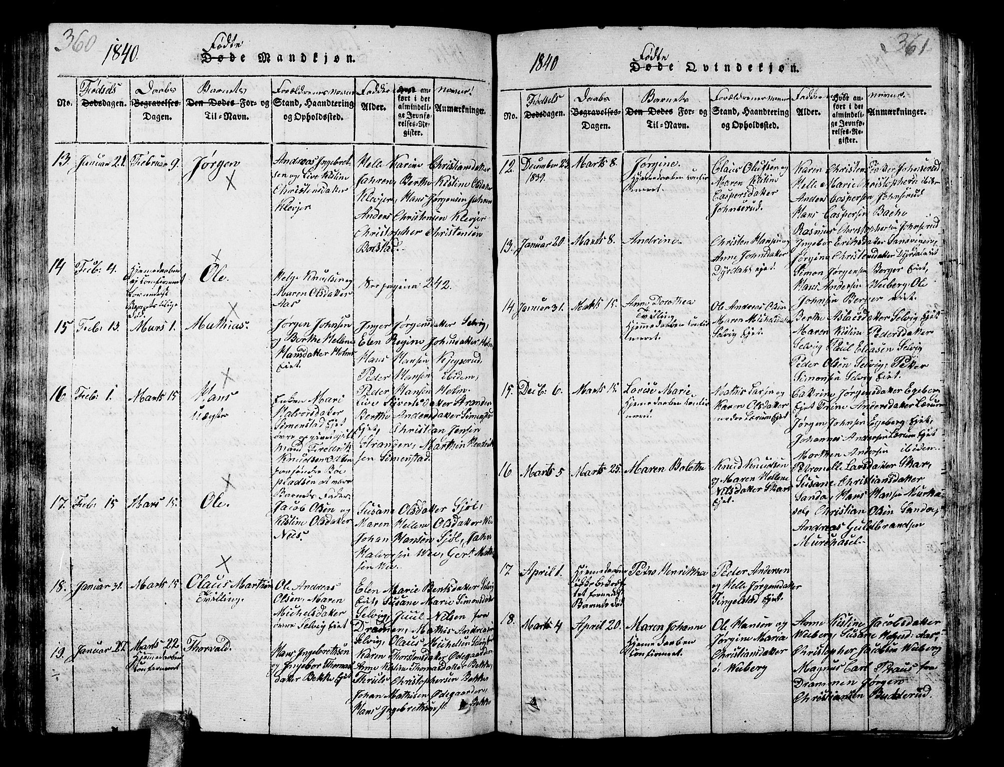 Sande Kirkebøker, AV/SAKO-A-53/G/Ga/L0001: Parish register (copy) no. 1, 1814-1847, p. 360-361