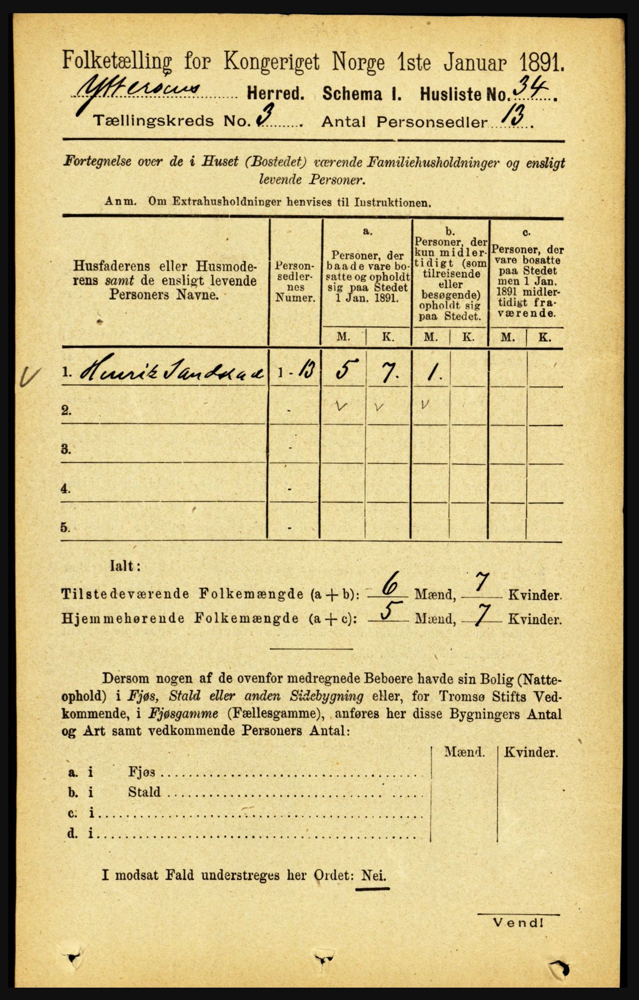 RA, 1891 census for 1722 Ytterøy, 1891, p. 1205