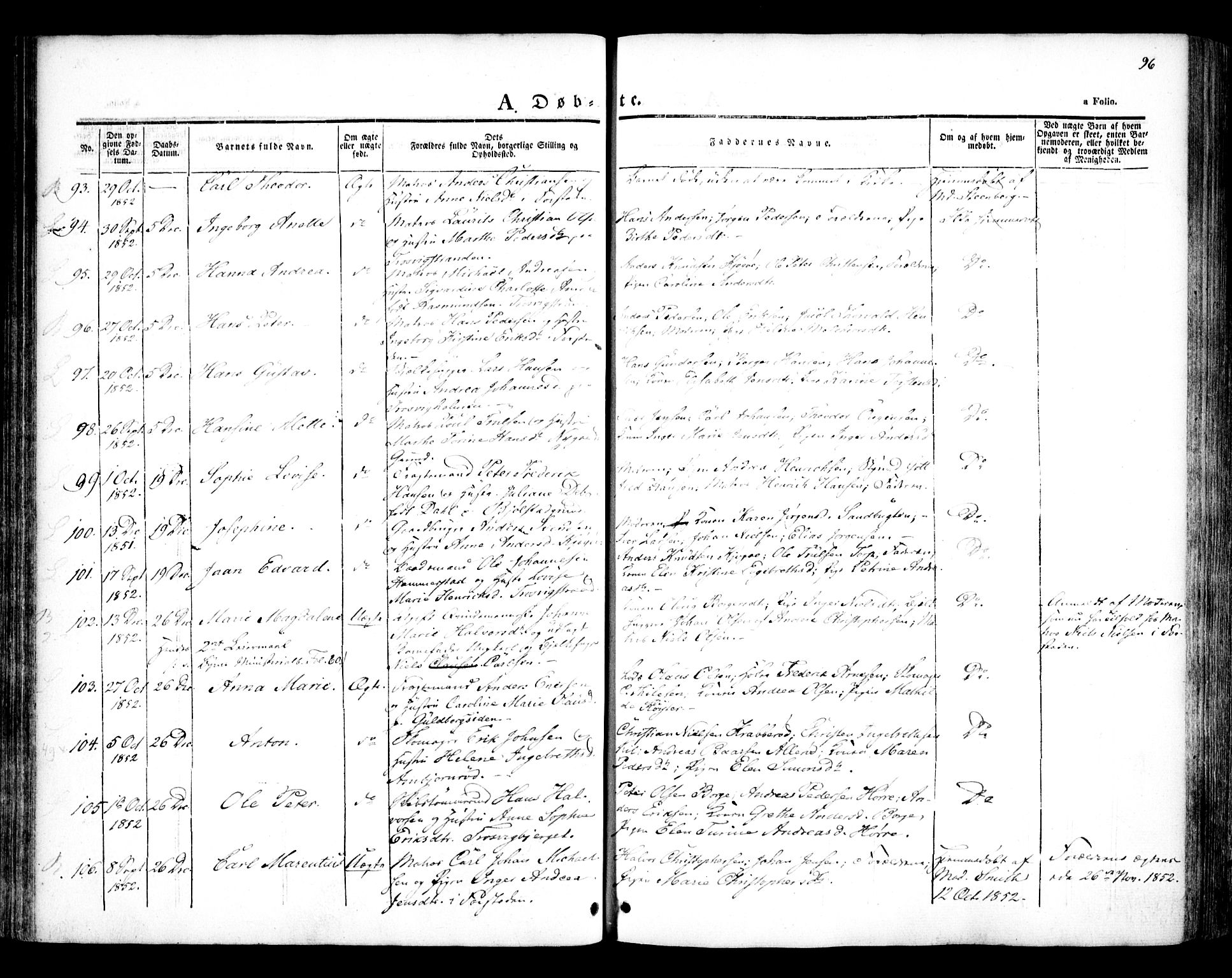 Glemmen prestekontor Kirkebøker, AV/SAO-A-10908/F/Fa/L0005: Parish register (official) no. 5, 1838-1852, p. 96