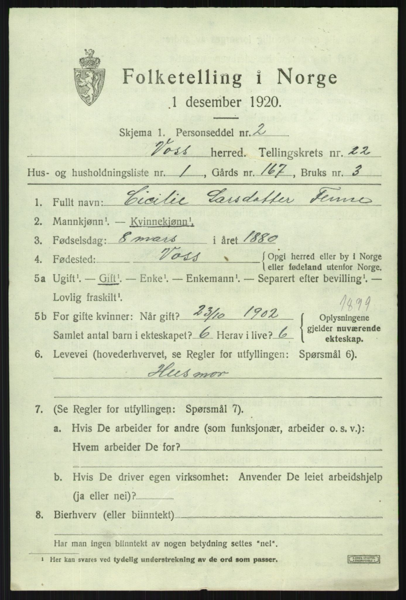 SAB, 1920 census for Voss, 1920, p. 15221