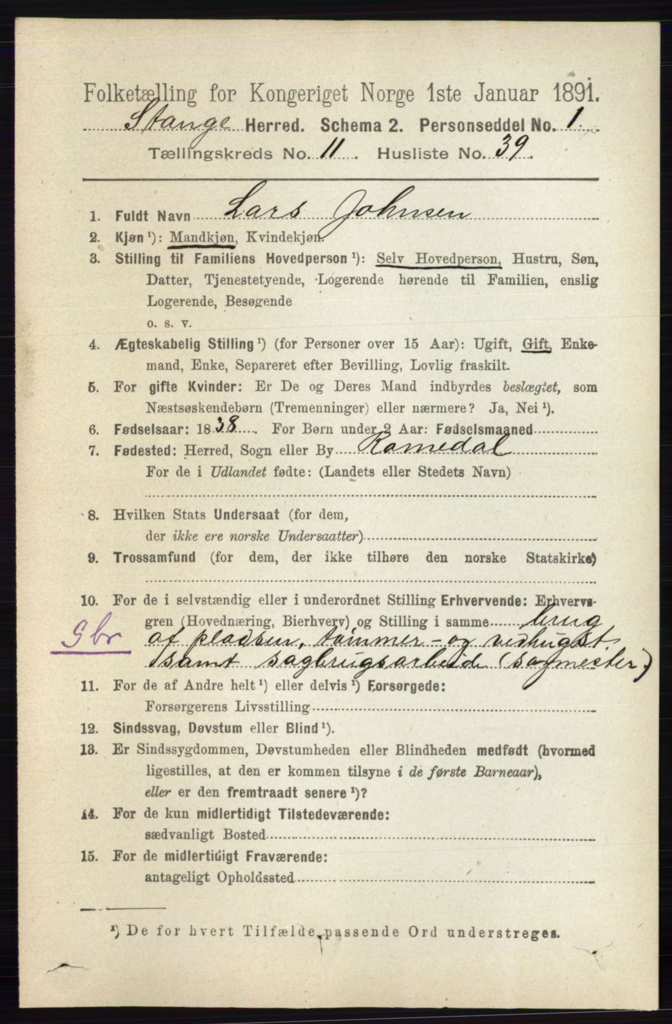 RA, 1891 census for 0417 Stange, 1891, p. 7710