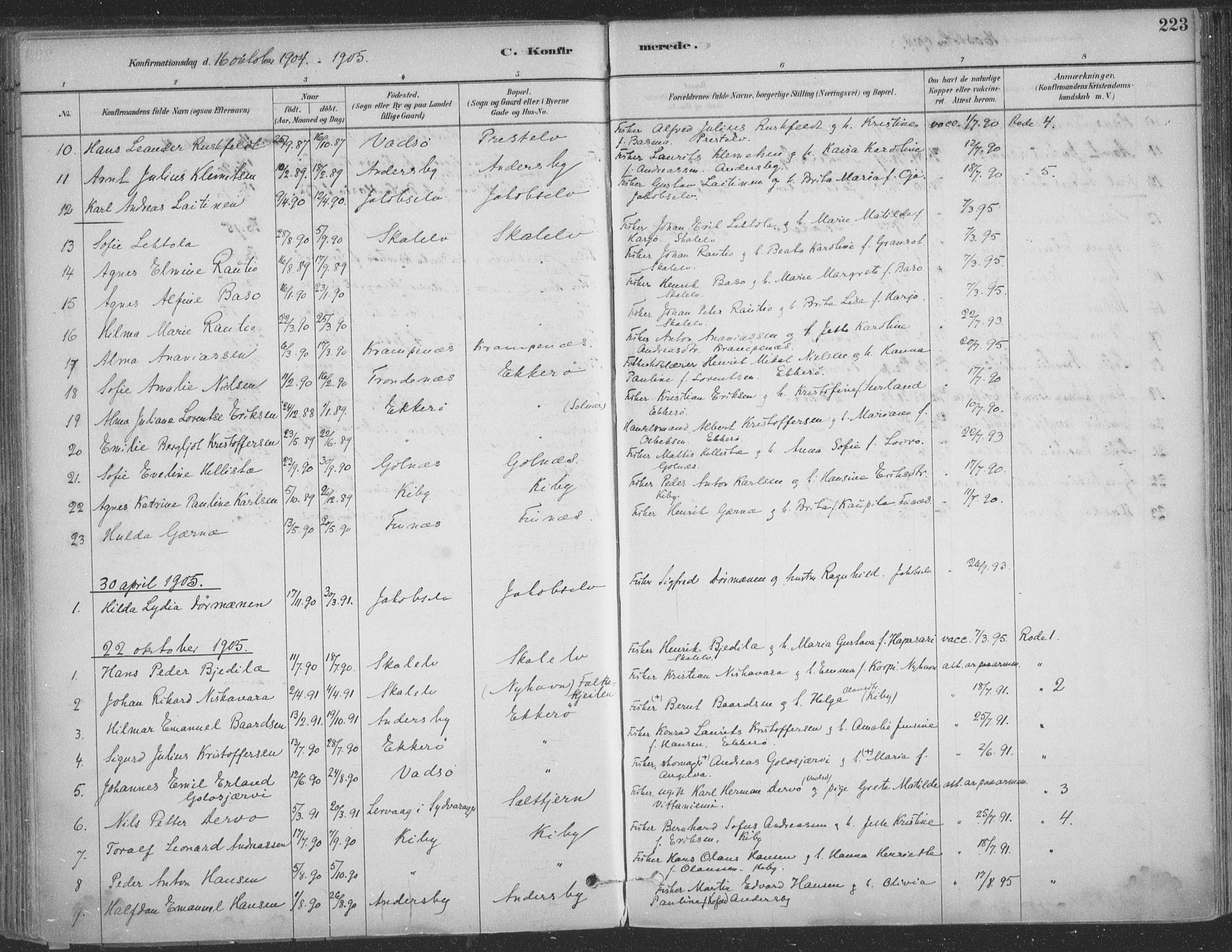 Vadsø sokneprestkontor, SATØ/S-1325/H/Ha/L0009kirke: Parish register (official) no. 9, 1881-1917, p. 223