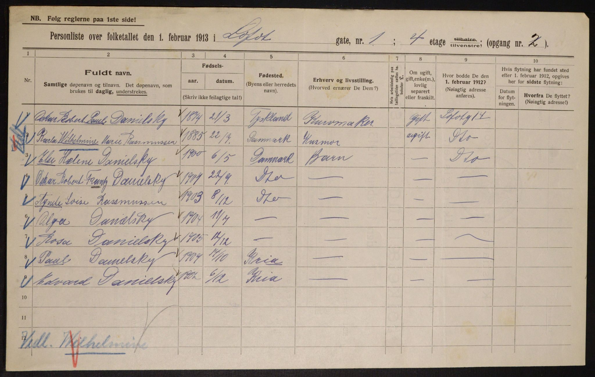 OBA, Municipal Census 1913 for Kristiania, 1913, p. 58175