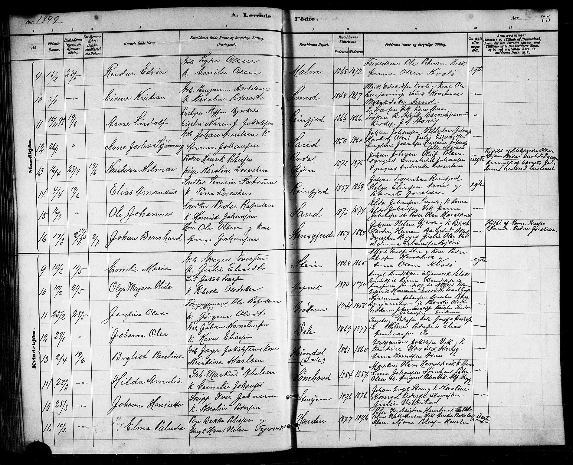 Ministerialprotokoller, klokkerbøker og fødselsregistre - Nordland, AV/SAT-A-1459/812/L0188: Parish register (copy) no. 812C06, 1884-1912, p. 75