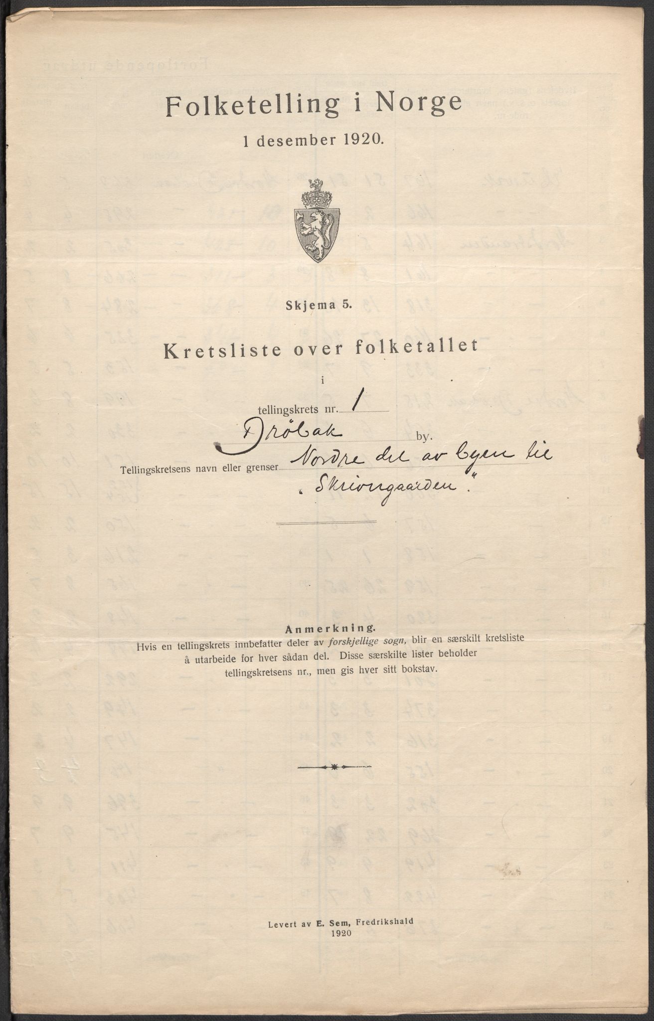 SAO, 1920 census for Drøbak, 1920, p. 5