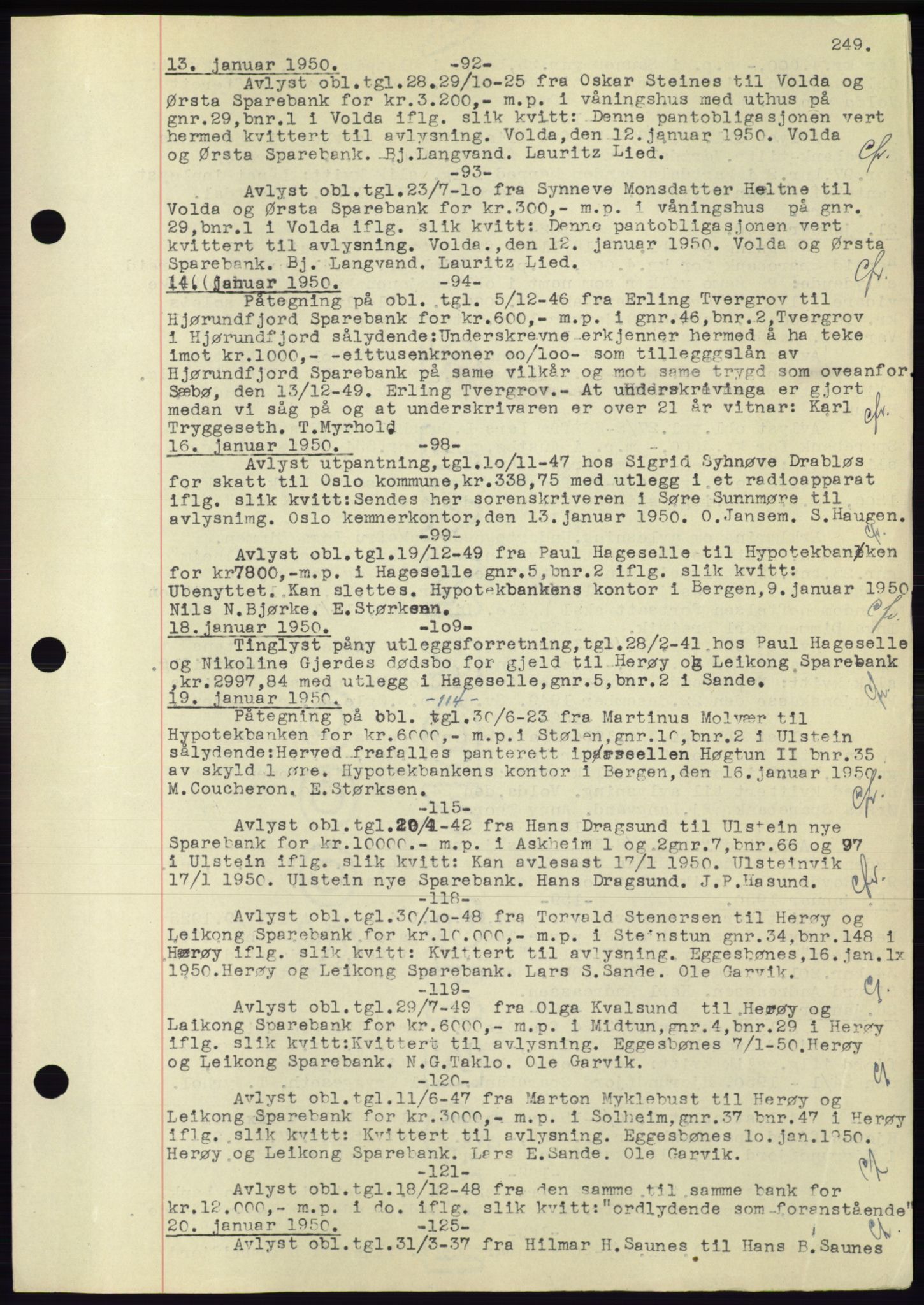 Søre Sunnmøre sorenskriveri, AV/SAT-A-4122/1/2/2C/L0072: Mortgage book no. 66, 1941-1955, Diary no: : 92/1950