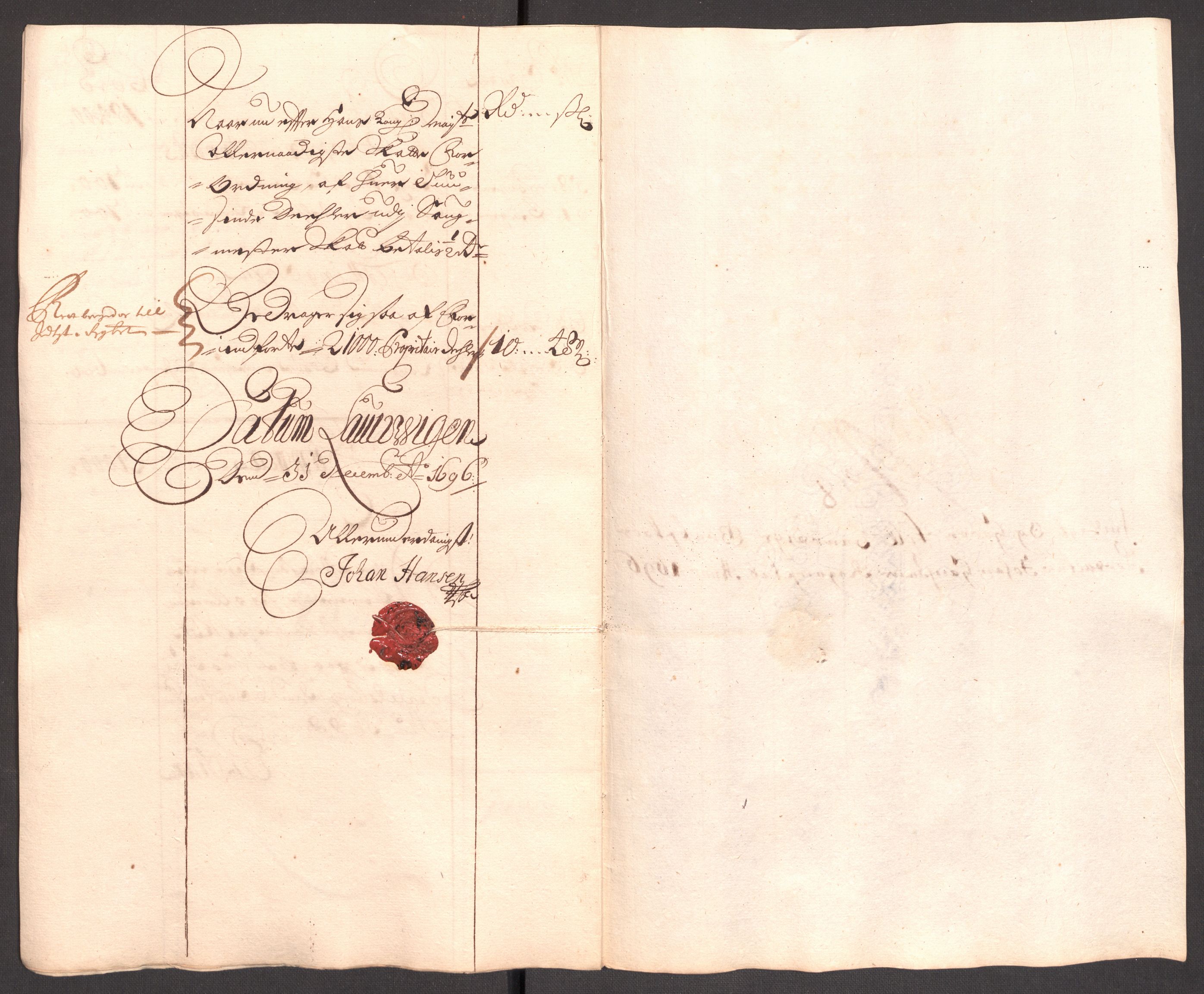 Rentekammeret inntil 1814, Reviderte regnskaper, Fogderegnskap, RA/EA-4092/R33/L1975: Fogderegnskap Larvik grevskap, 1696-1697, p. 86