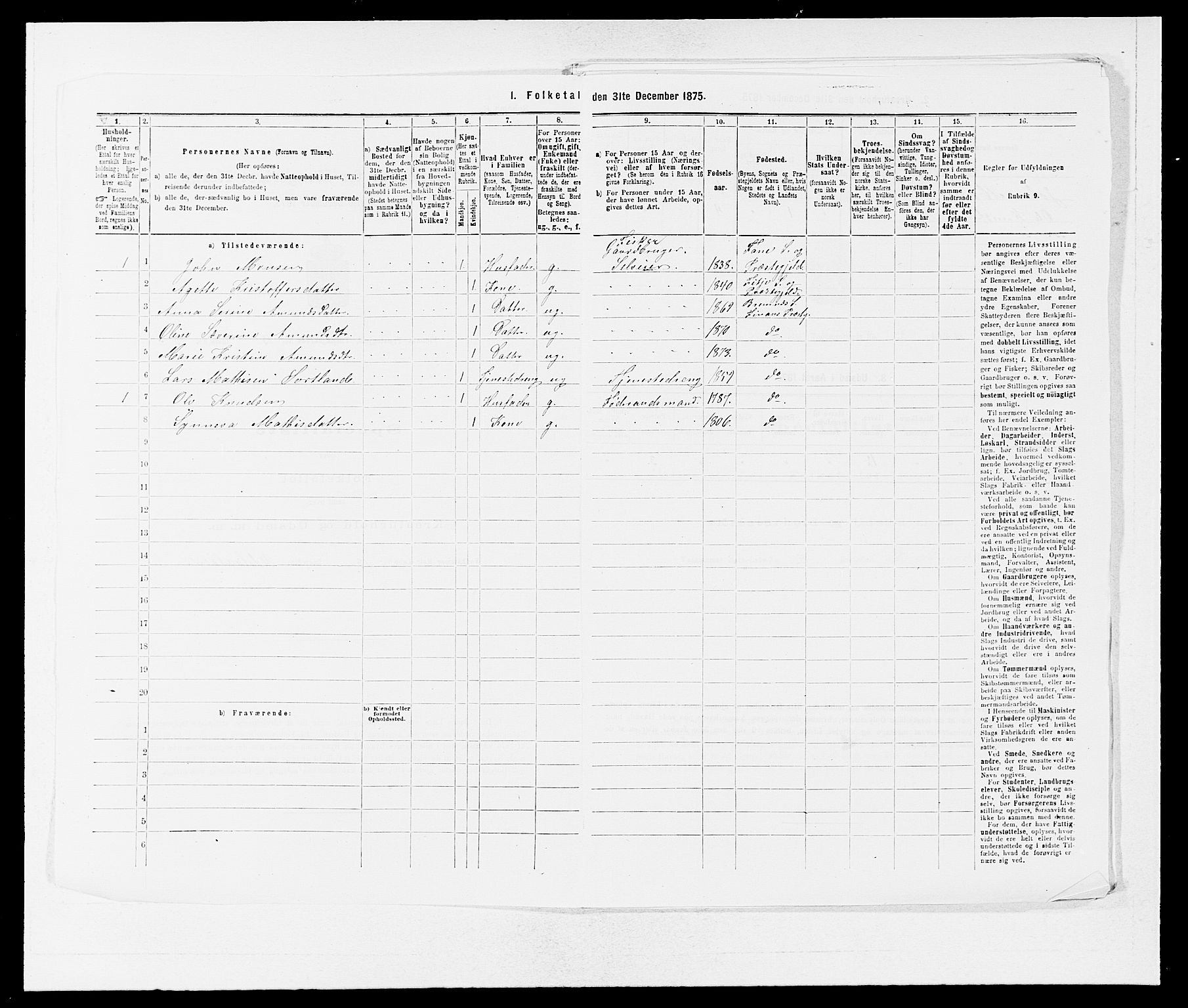 SAB, 1875 census for 1218P Finnås, 1875, p. 1427