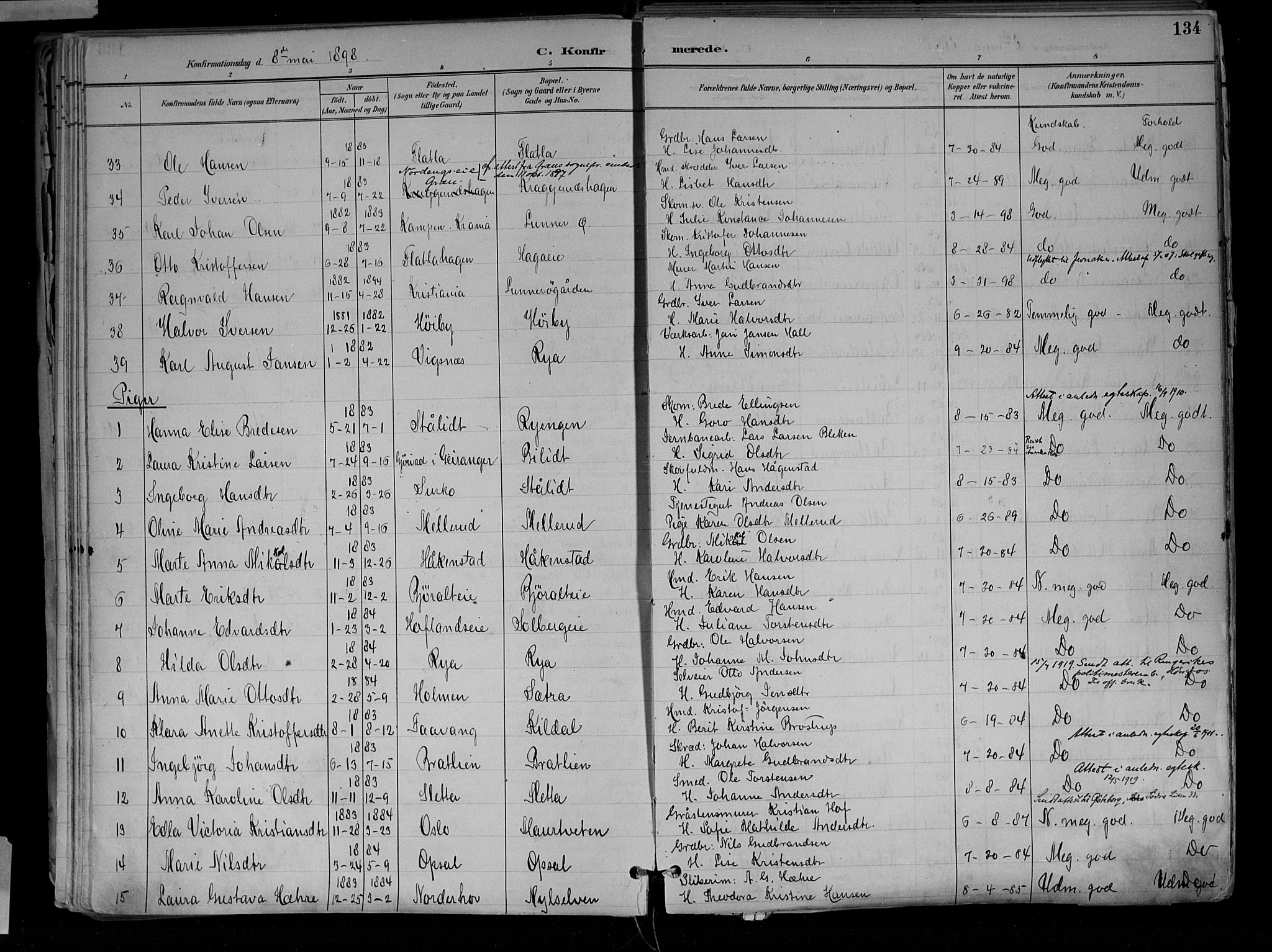 Jevnaker prestekontor, SAH/PREST-116/H/Ha/Haa/L0010: Parish register (official) no. 10, 1891-1906, p. 134