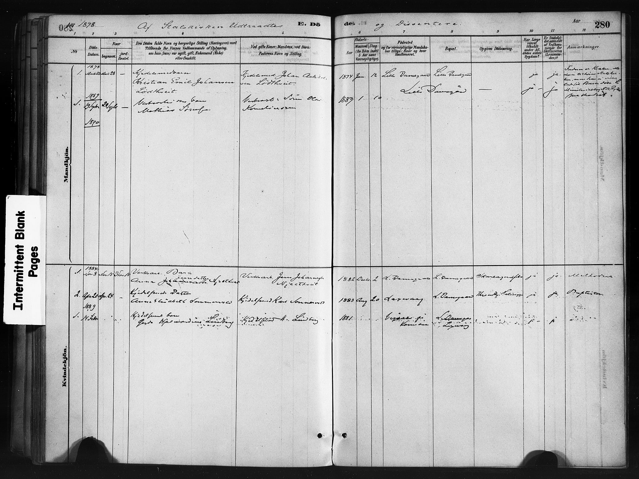 Askøy Sokneprestembete, AV/SAB-A-74101/H/Ha/Haa/Haae/L0002: Parish register (official) no. E 2, 1878-1891, p. 280